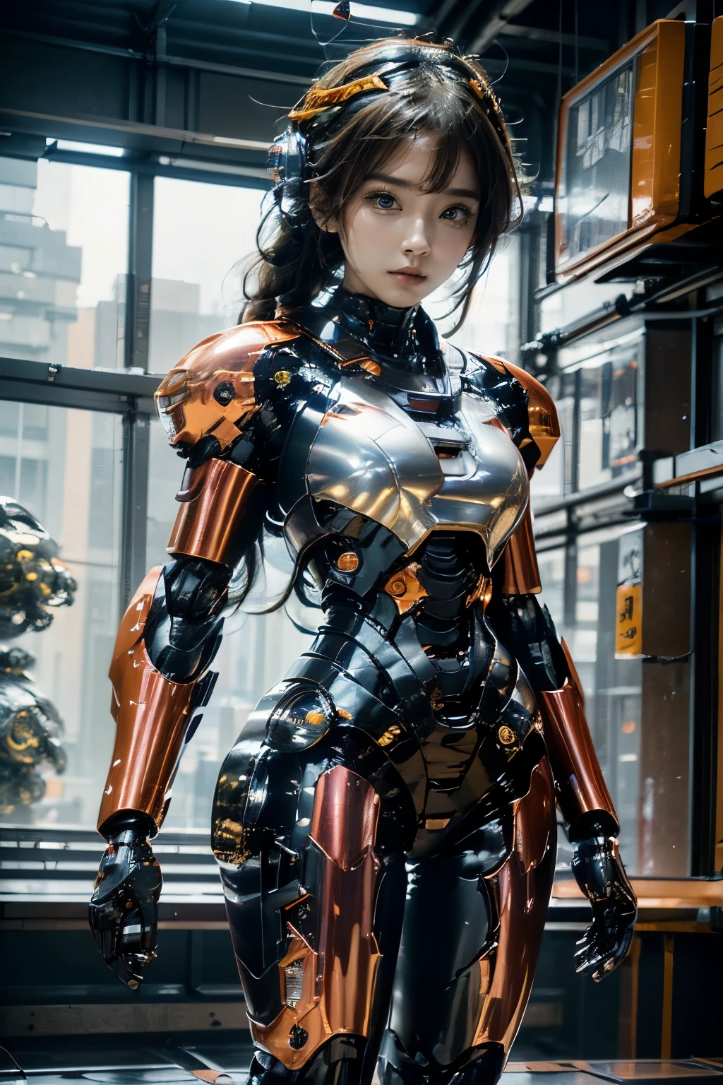 One is dressed in a futuristic suit、Woman in helmet, Mecha cyber armor girl, Armored astronaut portrait , Perfect anime robot woman, female armor, girl wearing robotic suit, cute robot girl, Beautiful girl robot, cosplayer dressed like a crab, Japan, Perfect woman, Portrait anime space cadet girl, beautiful girl