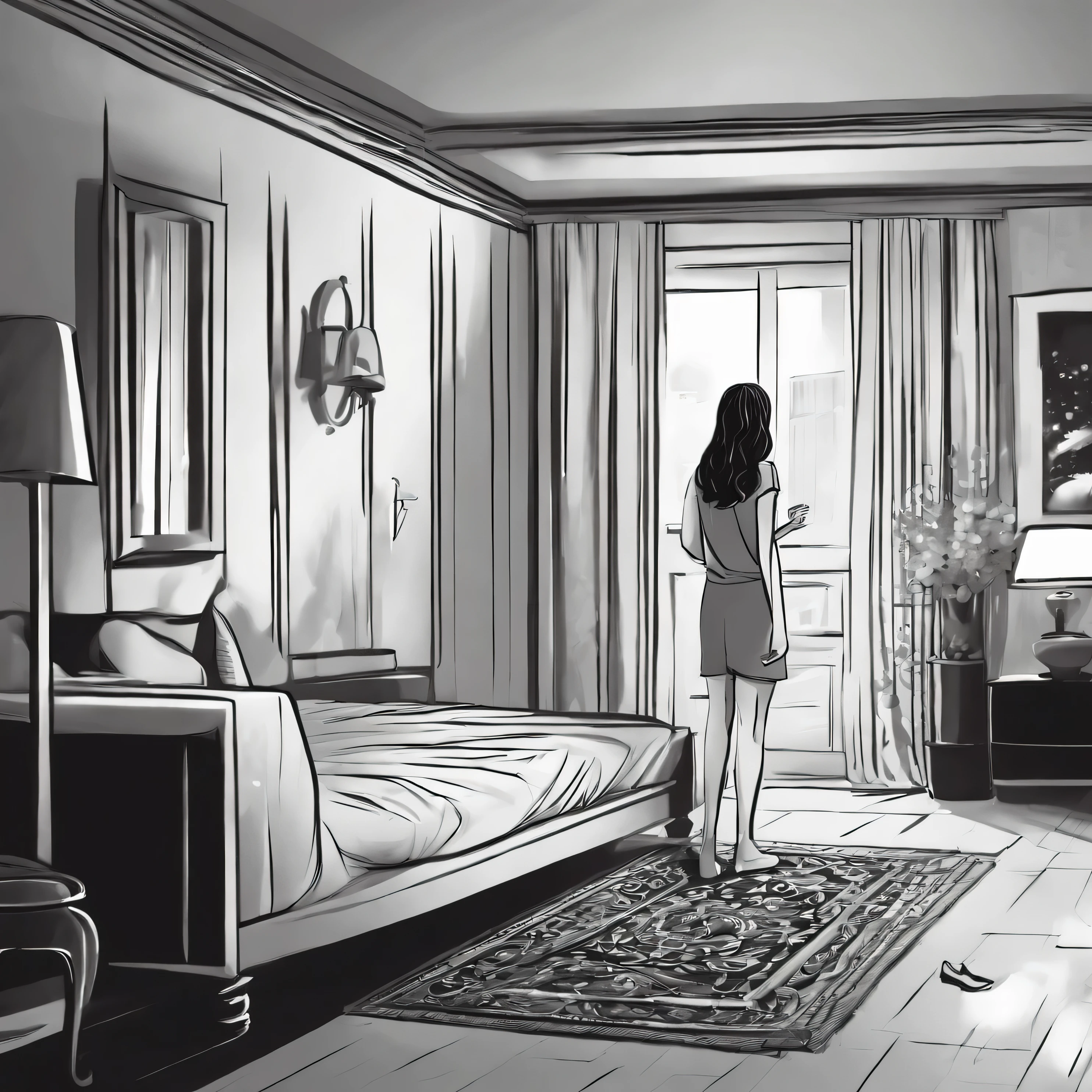A girl crying in a room alone black and white cartoon png