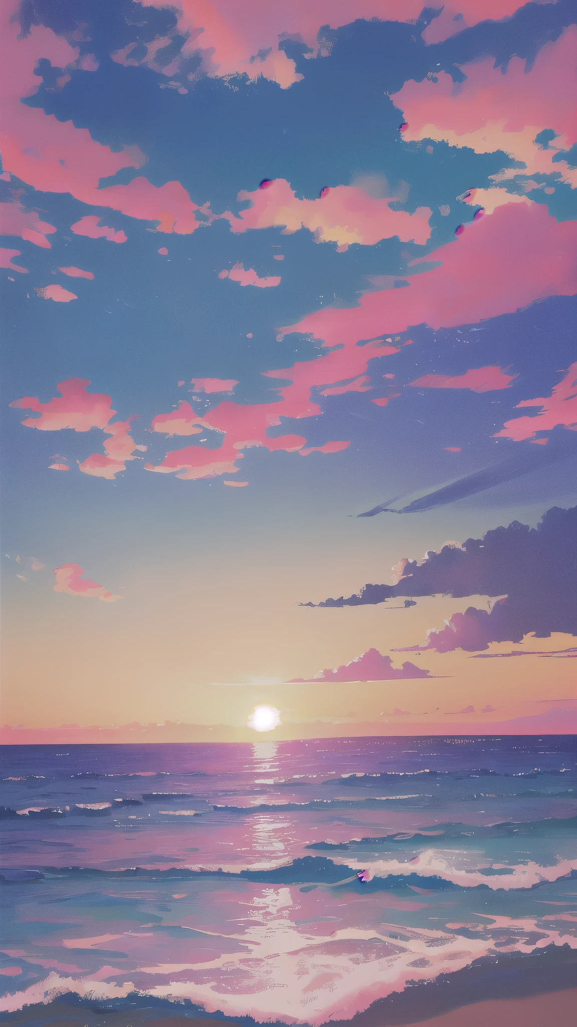 vaporwave sunset by the ocean top down view (no character)
