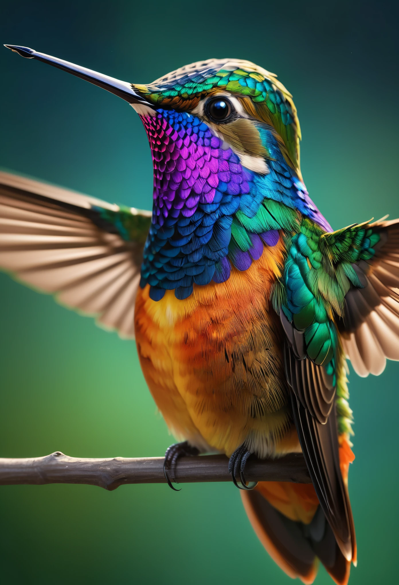(best quality,4k,8k,highres,masterpiece:1.2),ultra-detailed,(realistic,photorealistic,photo-realistic:1.37),beautiful detailed hummingbird,detailed feathers,vibrant colors,natural background,close-up view,iridescent plumage,exquisite details,soft focus,high-definition rendering,breathtaking realism,professional photography,studio lighting