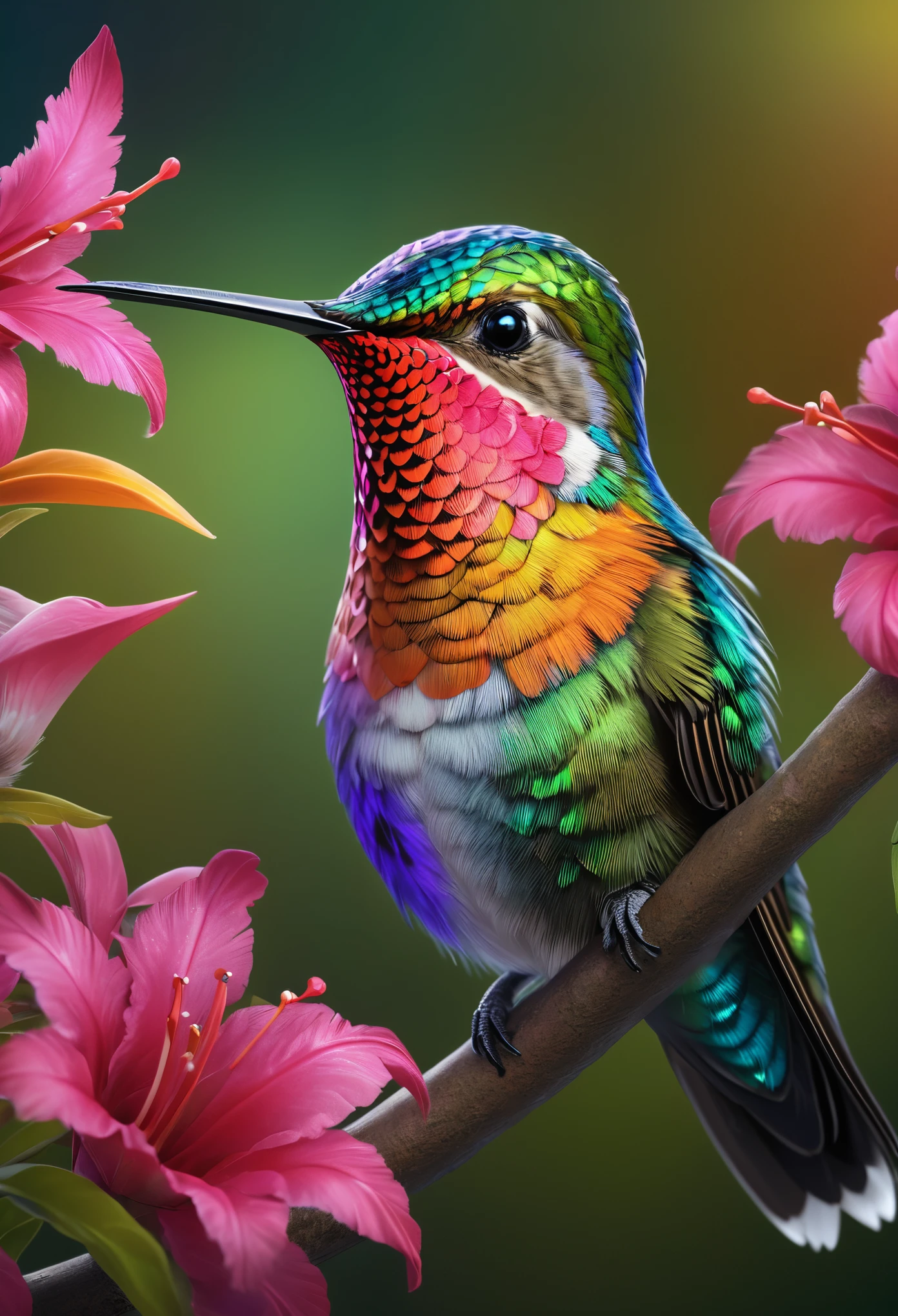 (best quality,4k,8k,highres,masterpiece:1.2),ultra-detailed,(realistic,photorealistic,photo-realistic:1.37),beautiful detailed hummingbird,detailed feathers,vibrant colors,natural background,close-up view,iridescent plumage,exquisite details,soft focus,high-definition rendering,breathtaking realism,professional photography,studio lighting