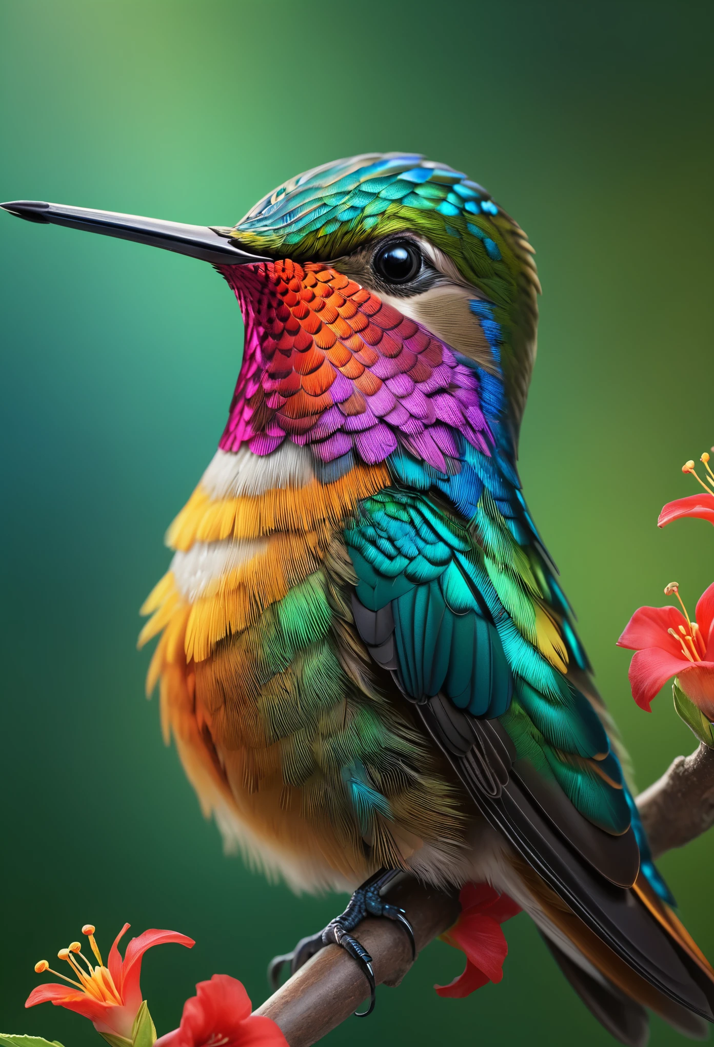 (best quality,4k,8k,highres,masterpiece:1.2),ultra-detailed,(realistic,photorealistic,photo-realistic:1.37),beautiful detailed hummingbird,detailed feathers,vibrant colors,natural background,close-up view,iridescent plumage,exquisite details,soft focus,high-definition rendering,breathtaking realism,professional photography,studio lighting