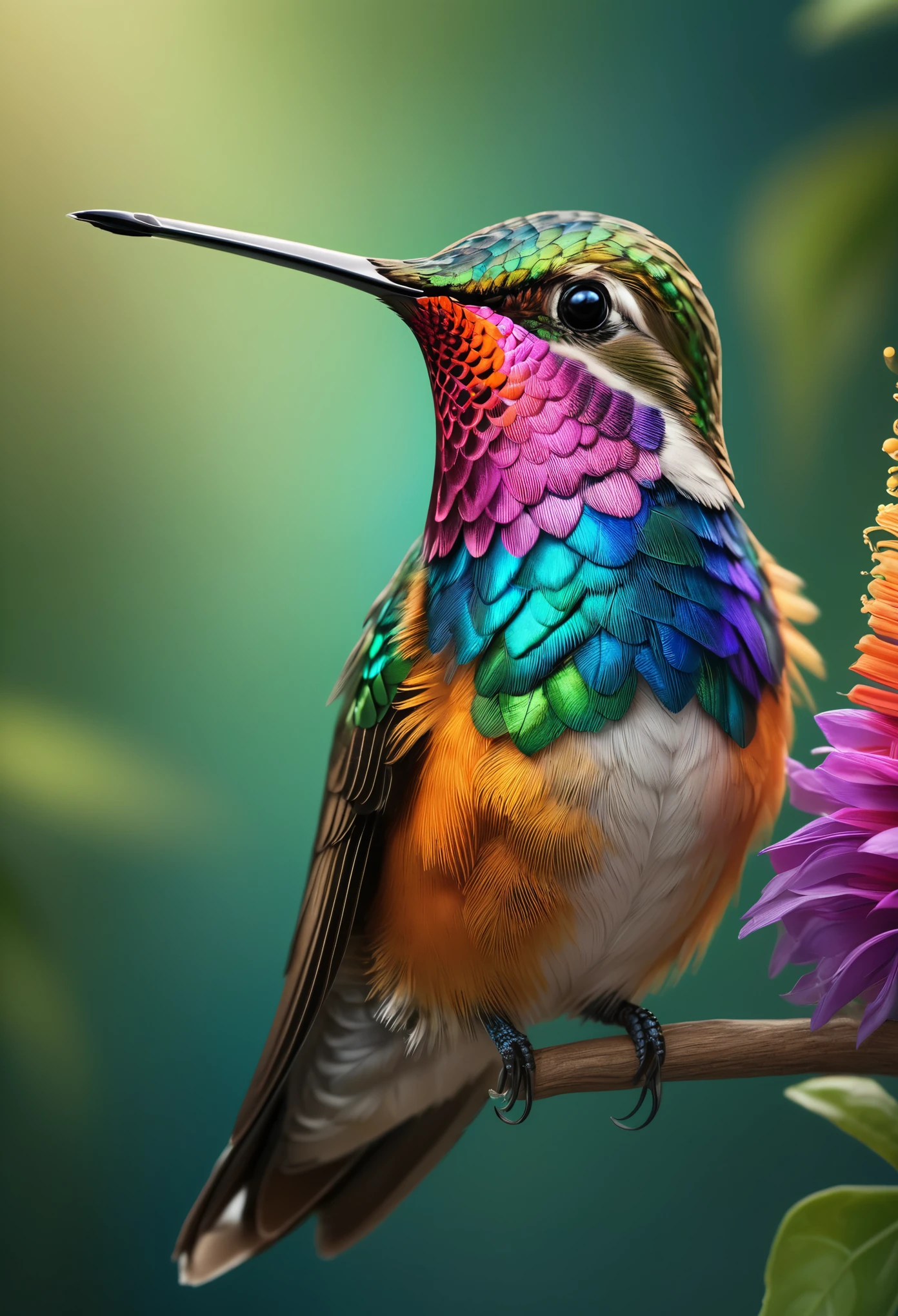 (best quality,4k,8k,highres,masterpiece:1.2),ultra-detailed,(realistic,photorealistic,photo-realistic:1.37),beautiful detailed hummingbird,detailed feathers,vibrant colors,natural background,close-up view,iridescent plumage,exquisite details,soft focus,high-definition rendering,breathtaking realism,professional photography,studio lighting