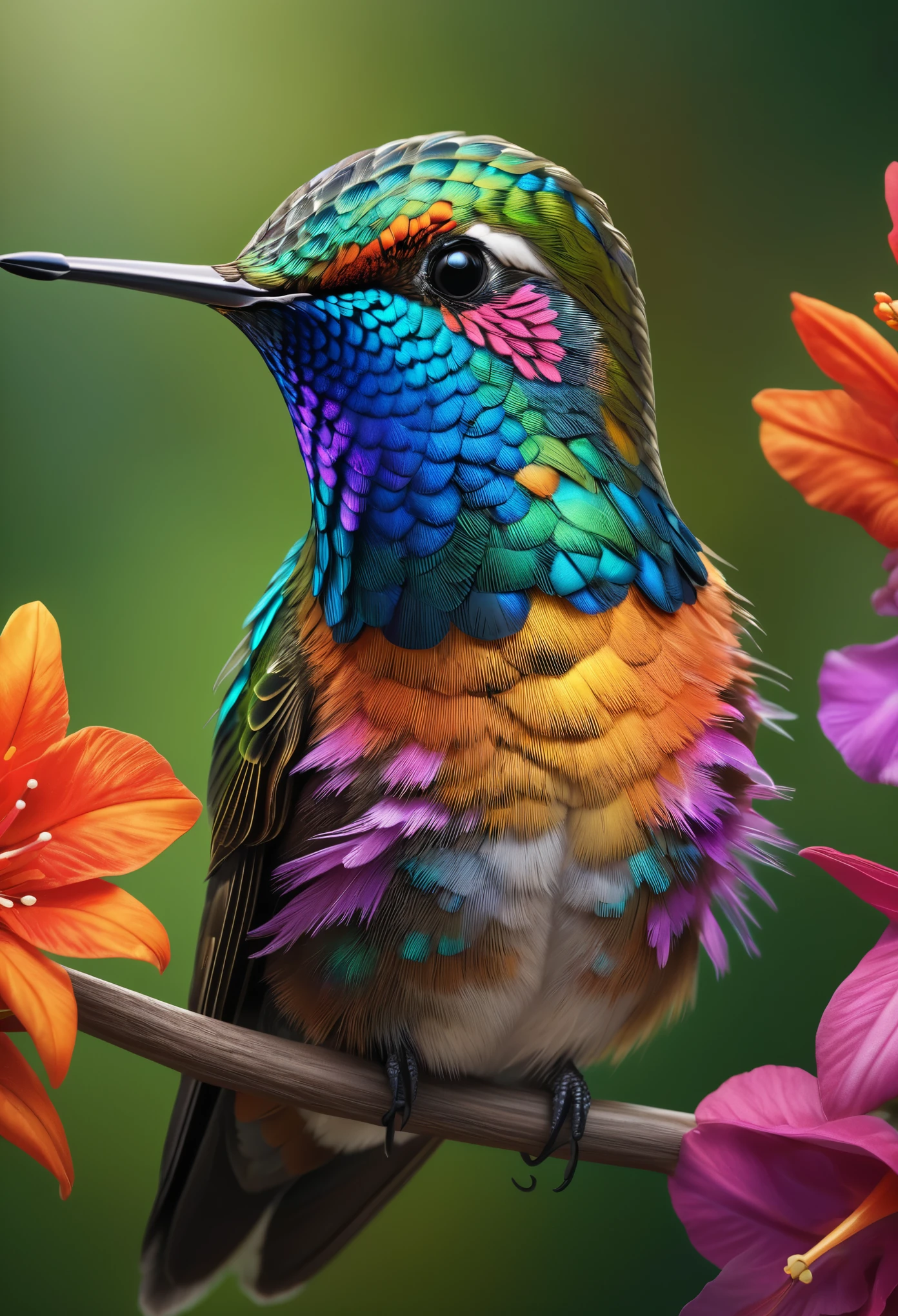 (best quality,4k,8k,highres,masterpiece:1.2),ultra-detailed,(realistic,photorealistic,photo-realistic:1.37),beautiful detailed hummingbird,detailed feathers,vibrant colors,natural background,close-up view,iridescent plumage,exquisite details,soft focus,high-definition rendering,breathtaking realism,professional photography,studio lighting
