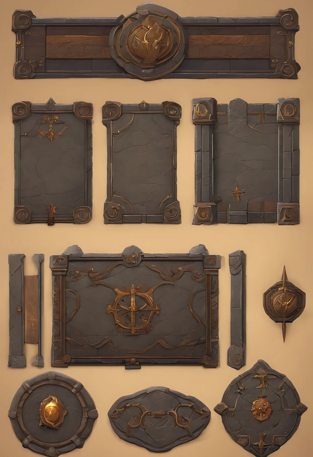 （game performance design），Flat 2D effect，stone tablet, information board,