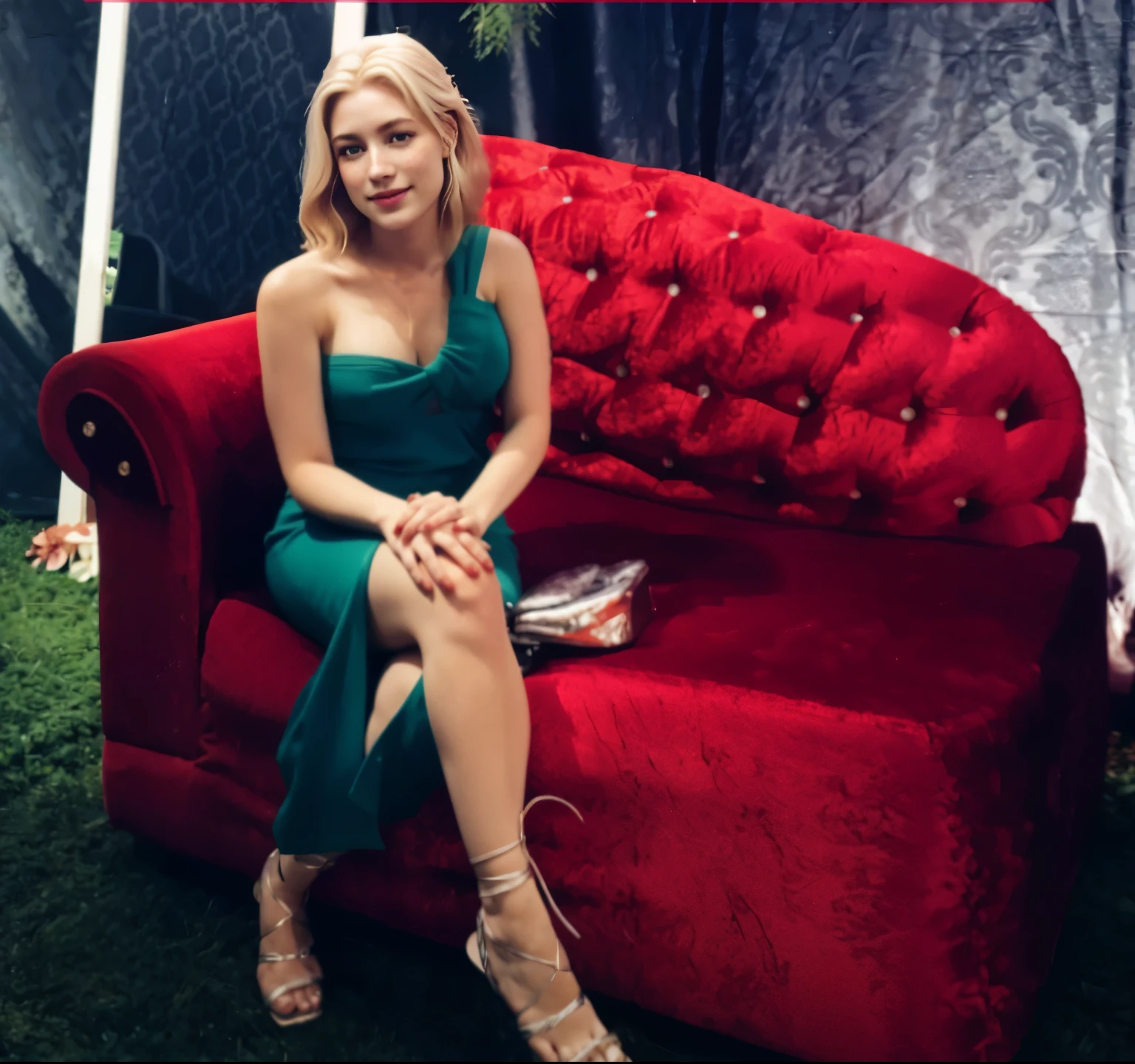 mulher, americana, 25 anos, pale skin and freckles, olhos cinzas, nariz delicado, soft and delicate lips, longo, cabelo blondie longo e ondulado na altura da cintura, sorriso meigo, face with delicate feminine facial features
