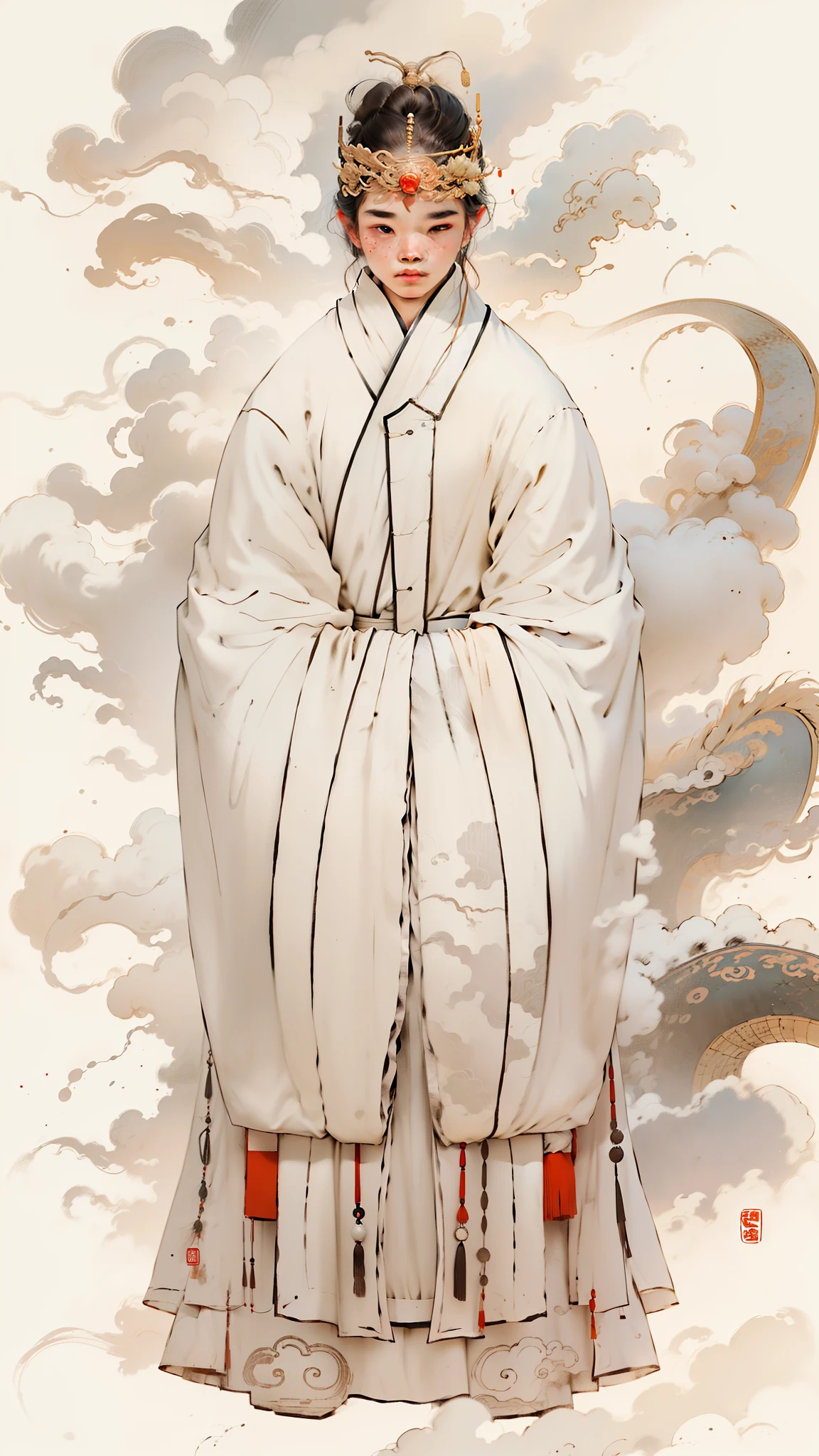 A picture wearing a robe、wearing a hat、Drawing of man sitting on chair, flowing robe, flowing robes, flowing magic robe, Taoist robe, wearing flowing robes, Wearing a luxurious silk cloak, Very detailed kimono, hakama kimono, 白Taoist robe, wearing a haori, flowing hair and gown, Wearing ancient Chinese clothing, wearing a long flowing robe