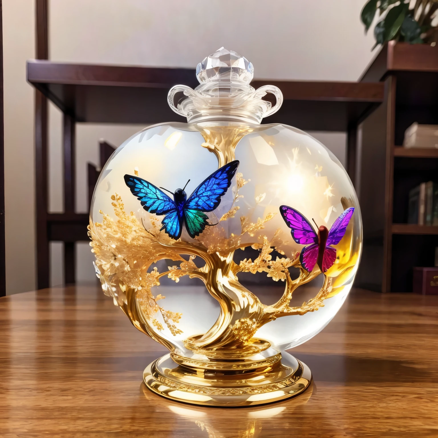 (masterpiece, best quality:1.2), There is a crystal hummingbird on the money tree（（（masterpiece）））， （（best quality））（8k）