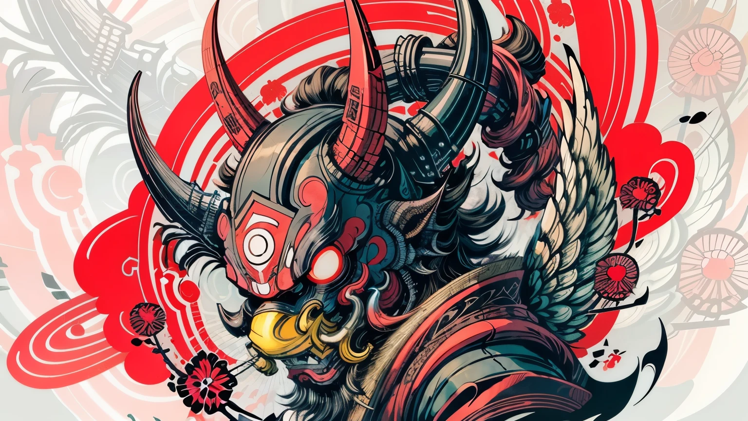 Tengu mask style 0mib, Illustrator, master-piece, high quailty, 8k, high resolutions, highdetailed, gentleman, cherry blossoms blowing in the wind