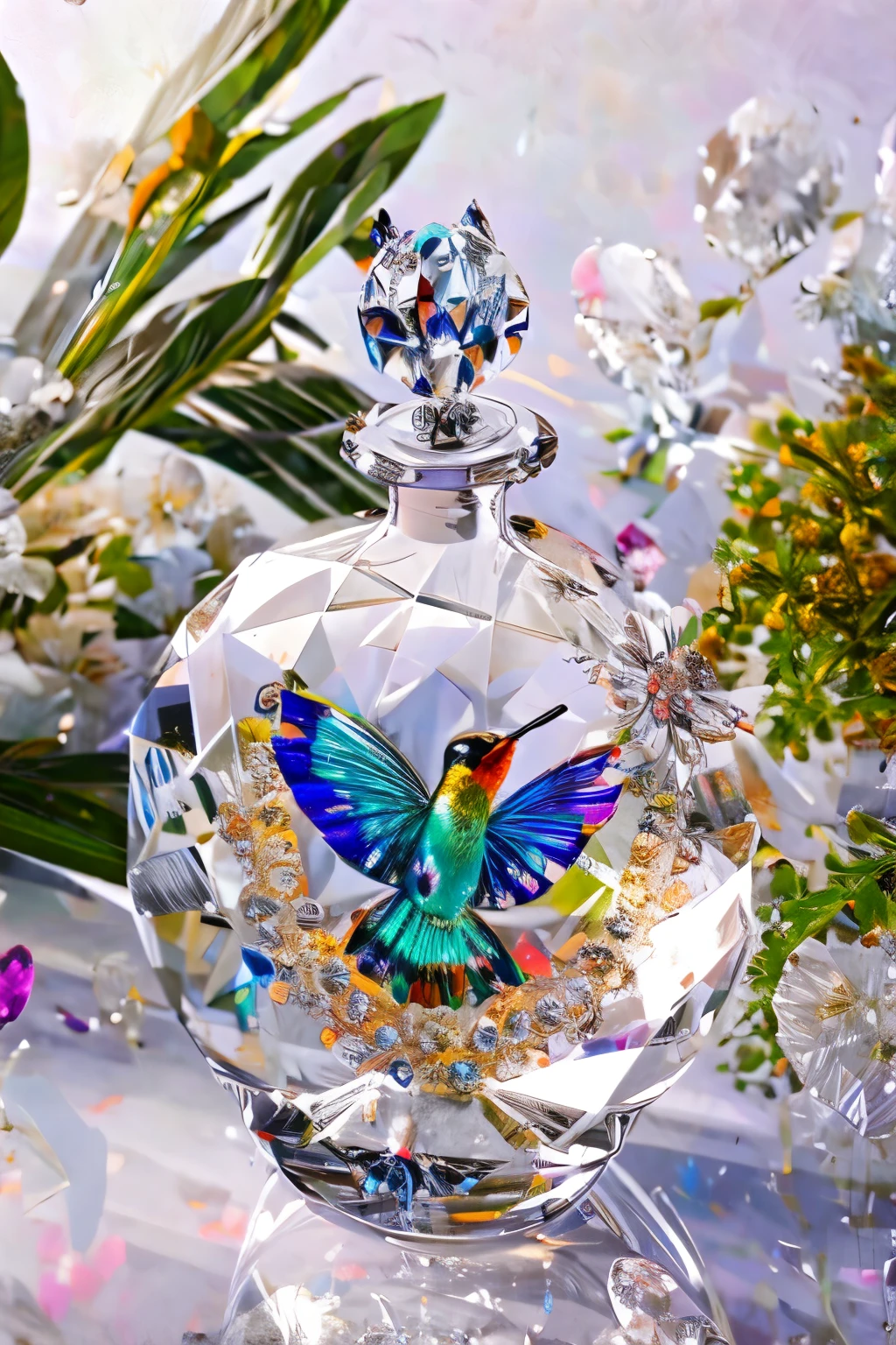 (masterpiece, best quality:1.2), crystal hummingbird, 