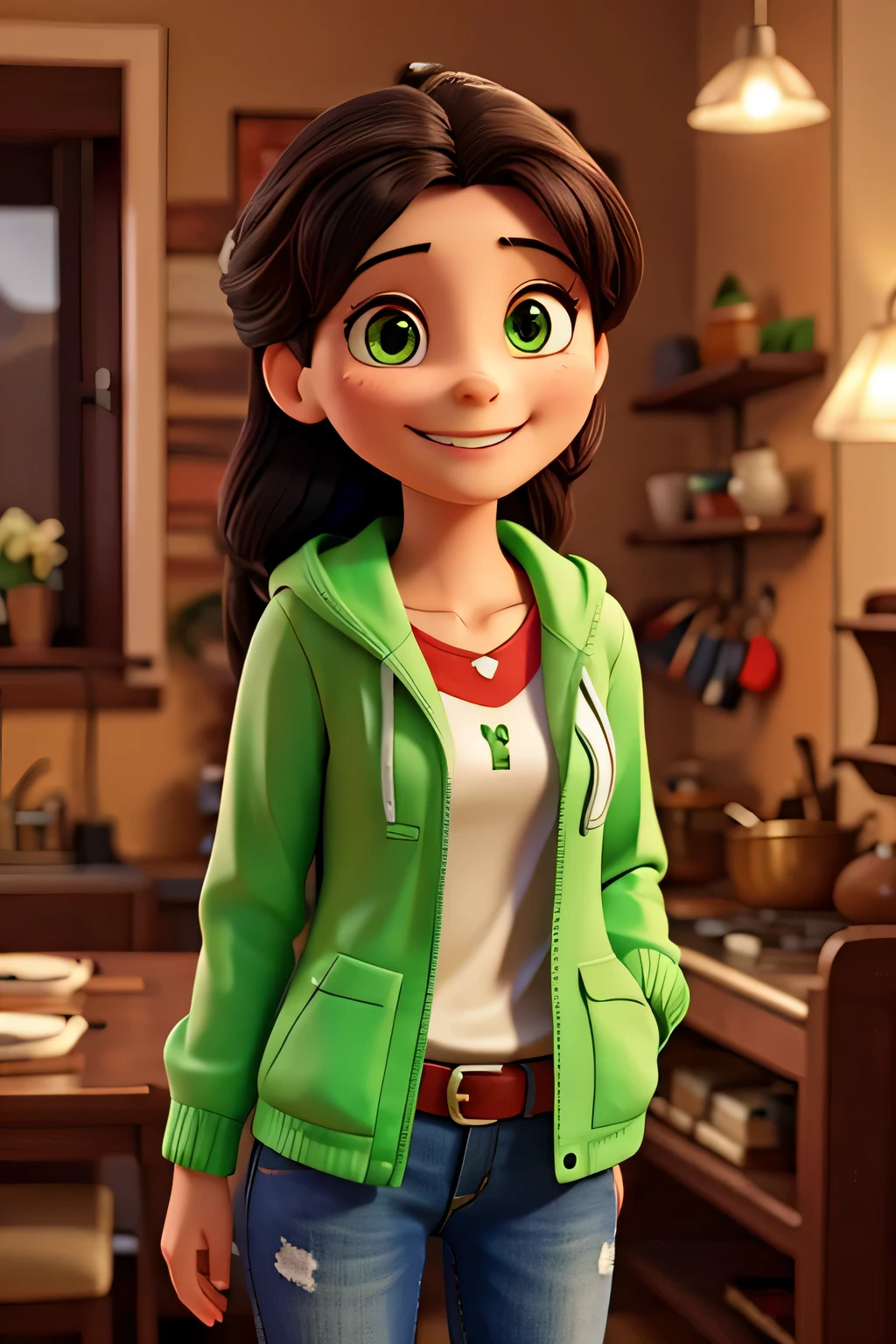 smiling woman with a green jacket and a red and white sign, friedly smile, without makeup, selfie of a young woman, candid picture, she is smiling and excited, at night time, 30 years old woman, 3 0 years old woman, indian, with accurate face, insane smile, with a happy expression, she is smiling, face picture, young himalayan woman