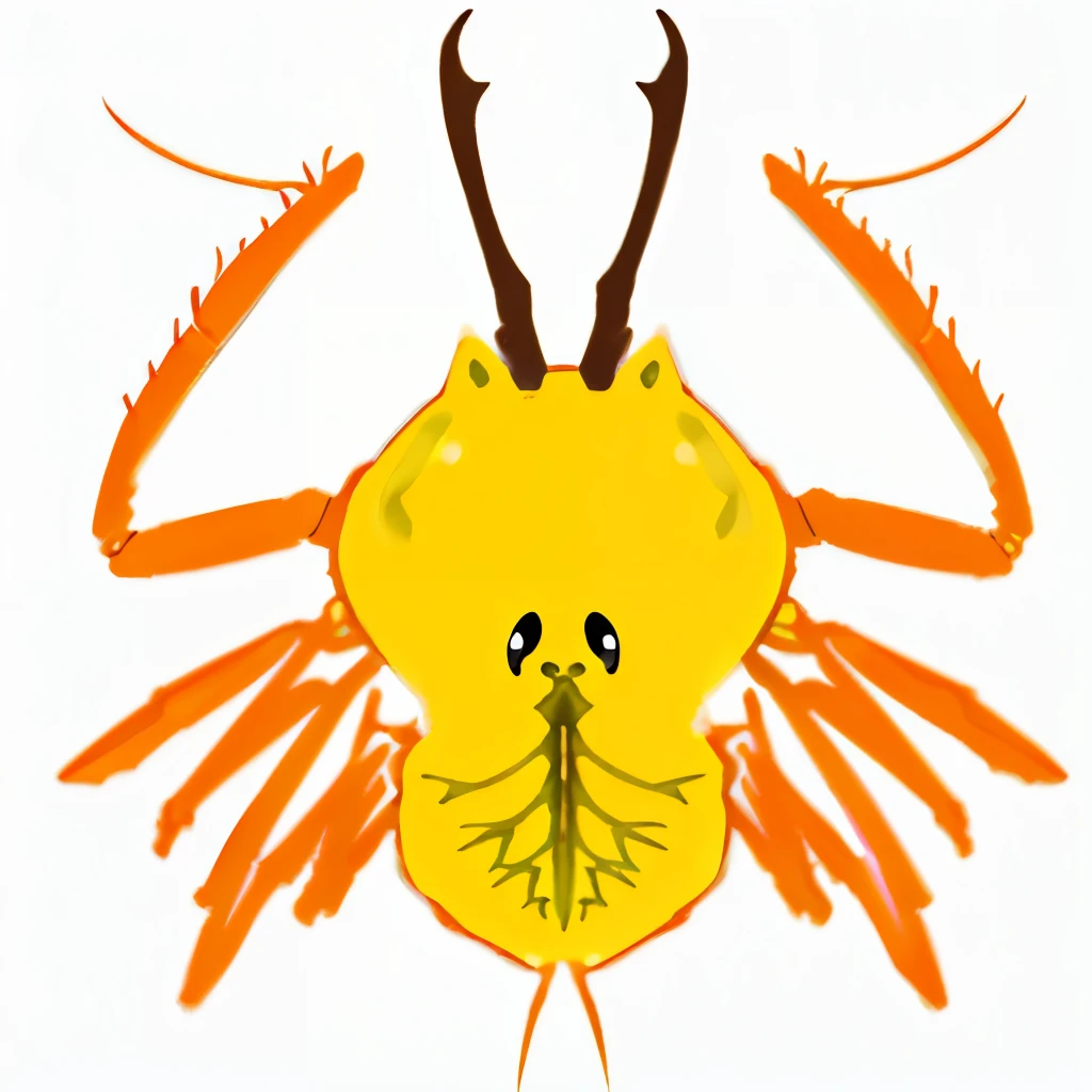 黒くて細長い大顎または鋏角を持つ黄色いarthropodのイラスト, bright yellow body color, orange legs, crab-like creature, Crustacean head, Crustacean, crustacean, shrimp, Crab Monster, that looks like a 昆虫, arthropod, カブトshrimp, horseshoe crab, trilobite, Wood beetle, Unpleasant pests, Ernst Haeckel&#39;s biological sketches,biology, Illustrated book,realistic biological illustration, biology, Insect specimens, natural history,