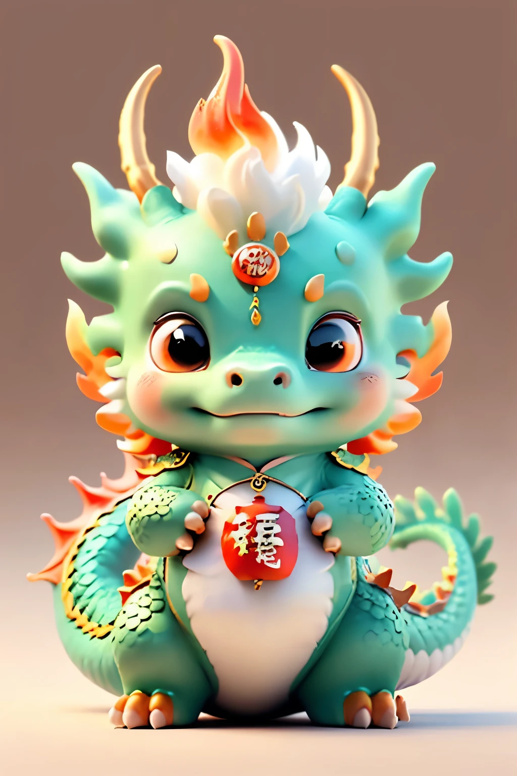 Chinese dragon，blur background，Delicate picture quality，HD，Very amiable expression， fire dragon，Cute