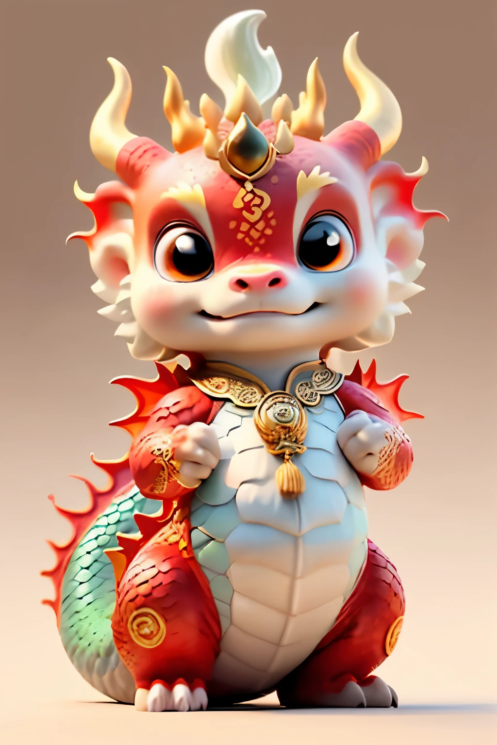 Chinese dragon，blur background，Delicate picture quality，HD，Very amiable expression，baby fire dragon，Cute