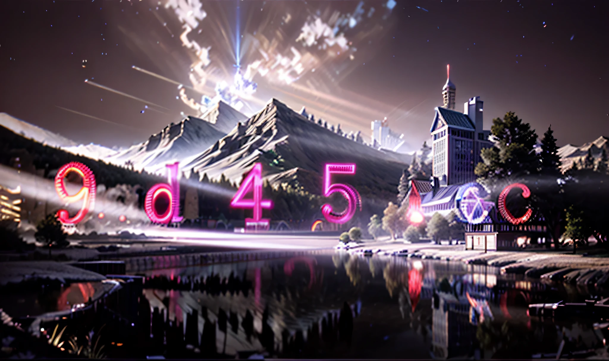 chengshi,City,building,high-rise,neon lights,Optical illusion, Ray tracing, glowing light, chiaroscuro