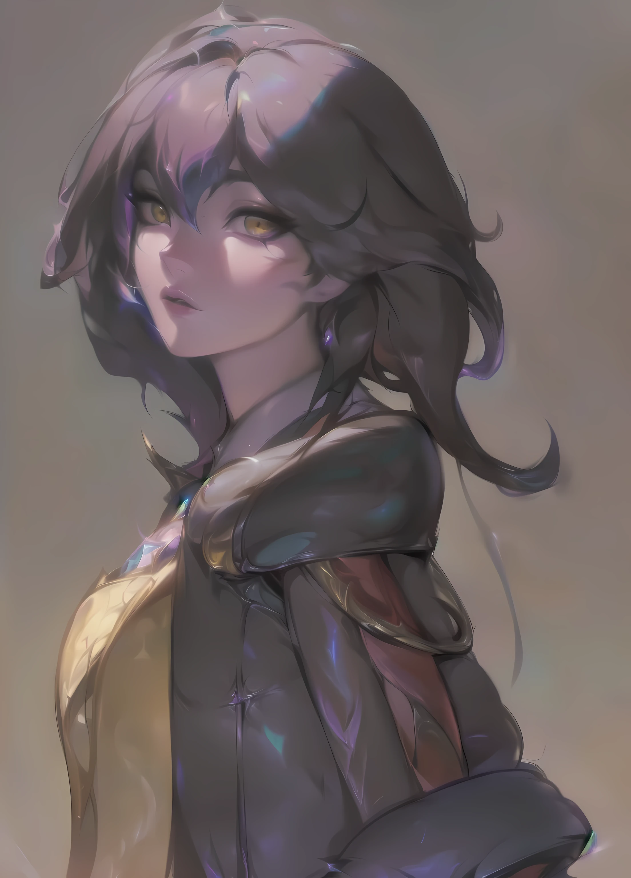 (League of Legends:1.5),anime style images,A beautiful woman with dark brown hair,Wear a dark coat , WLOP WA Sakimichang, charming cat girl, Gurwitz style artwork, fantasy art style, 2. 5D CGI anime fantasy artwork, Best art sites for fan art, author:Yang Jie, Popular topics on cgstation, Wop and Rose Tran, Gurves wide angle guardian (League of Legends),warm color,orange tint