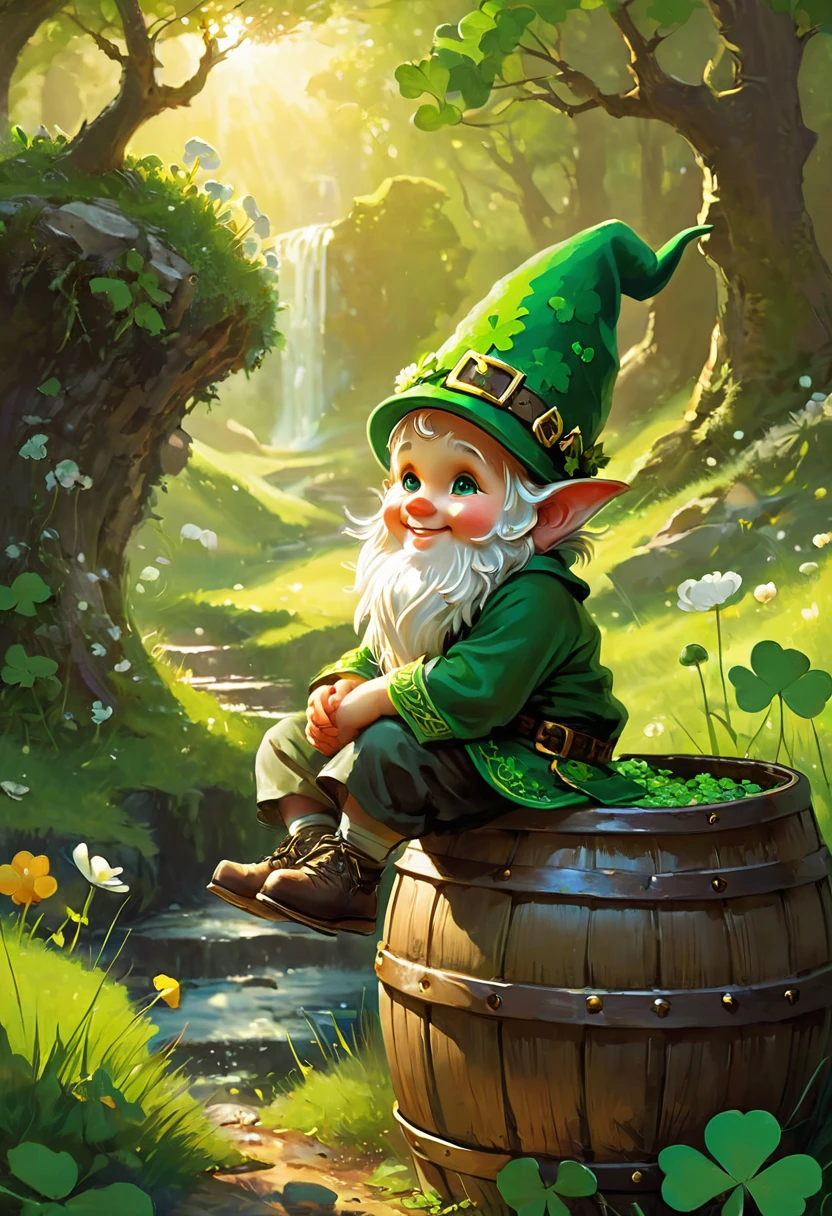 fluorescent horizon, cg graphics illustration, luminism,
Shadow art, digital illustration, comic book style, amazing quality, science fiction, In honor of St. Patrick's Day and the rich Celtic culture, myths, landscapes and traditions of Ireland, St. Patrick's Day, cartoon style, cute little smiling gnome sitting on a barrel of gold, On on his head is a green hat decorated with flowers and clovers, and patterns of clovers are also visible on his clothes. The background of the image is a picturesque landscape, clover patterns, epic scene, fairytale,
Art by Fabian Perez, Henry Asensio, Jeremy Mann, Mark Simonetti, Studio Ghibli Genshin Impact