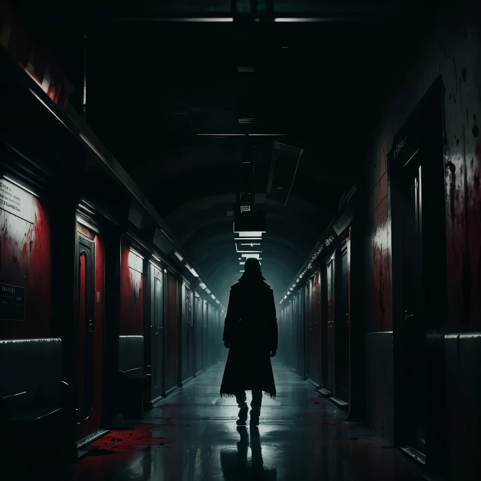 A thrilling and tension-filled scene in the Londonian subway, where horror lurks and nightmares come to life. The atmosphere is suffused with an eerie darkness, and the air is thick with the scent of fear. The subway tunnels echo with the distant sound of approaching trains, adding to the sense of foreboding.
The walls are glistening with a mixture of blood and shadows, as if they have absorbed the dark secrets of the underworld. The blood, flowing like a river, paints a haunting picture of terror and despair. It drips from every crack and crevice, creating an atmosphere of trauma and unease. The macabre sight sends shivers down your spine.
In this nightmarish subway, bats swoop down from the ceiling, their leathery wings creating a chilling breeze. Their presence adds to the palpable sense of horror, as they circle ominously in the darkness, their eyes gleaming with an otherworldly glow.
The scene is rendered with extreme realism, capturing every detail with astonishing clarity. The quality of the image is top-notch, with a resolution of 4k, ensuring that every drop of blood and every shadow are lifelike and vivid. This masterpiece of terror is perfect for a high-quality book cover, enticing readers with its bone-chilling depiction of horror.
The cover evokes the essence of the horror genre, with its blood-soaked visuals and eerie atmosphere. It promises a spine-tingling experience that will leave readers on the edge of their seats. The color palette is dark and menacing, reflecting the grim nature of the narrative. The lighting, reminiscent of a dimly lit subway station, adds to the sense of dread and suspense.
Step into this horrifying and nightmarish Londonian subway, where horrors await at every turn. Brace yourself for a chilling and unforgettable journey into the depths of terror. This prompt is sure to generate a blood-curdling image that will leave viewers with a sense of unease and a rush of adrenaline. Vampire vibes , the character on the image is a