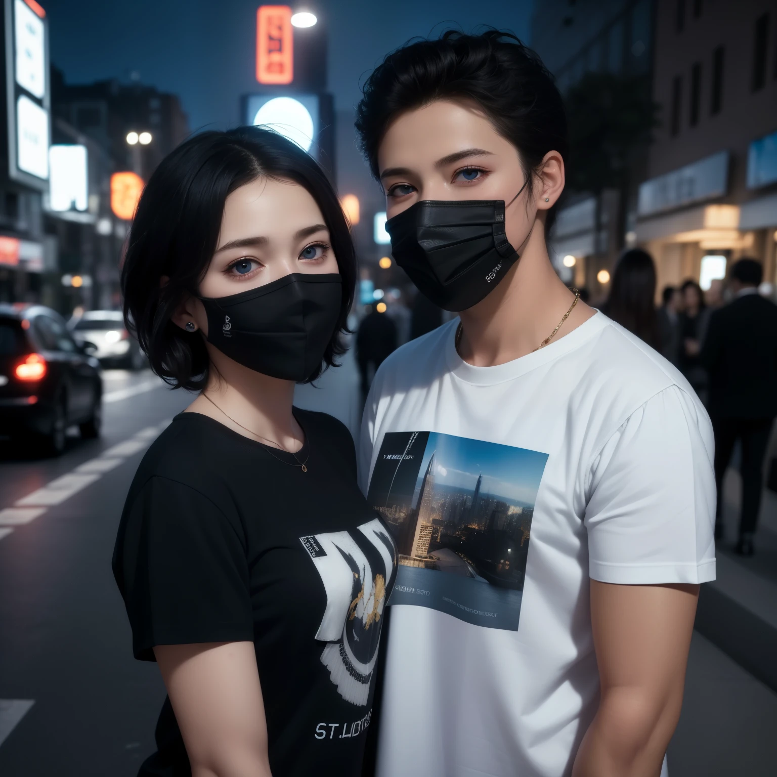 Couple, woman and man, Beautiful big breastokeh), indoors, detailed luxury living room, gentle and charming beautiful goddess, Korean(kpop-idol), solo, necklace, oval face, double eyelids, smart, good hands, good feet, Natural, (from below angle), (glossy skin:1.05), ((low angle)), Perfect figure, (64k, UHD, RAW photo, best quality, masterpiece:1.4), (realistic, photo-realistic:1.37), ultra high res, photon mapping, radiosity, physically-based rendering, professional soft lighting, blue eyes, mask, (curly hair), (woman bigs tits)