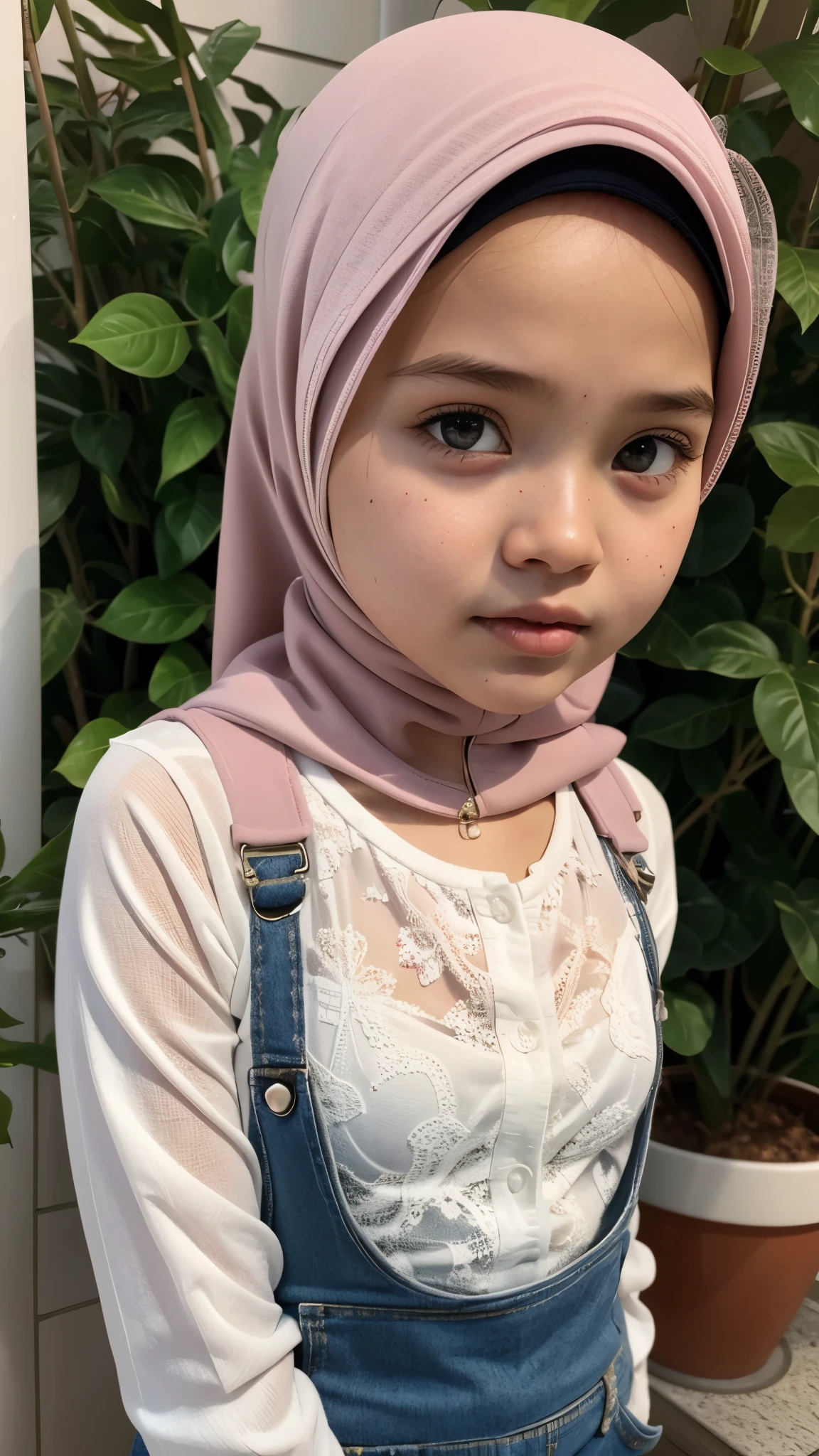 ((SAD FACE EXPRESSION:1.3)), adorable, 1 girl, (face to face), ************, baby face, half body portrait, (face details: 1), (eye details: 1), ((small breasts)). wearing transparent transparency soft long shirt, hijab .. Cposed. proportional body. Ultra High Res. realistic: 1.4, UHD, (floral pattern), view from side seductive pose , ((lace pattern))