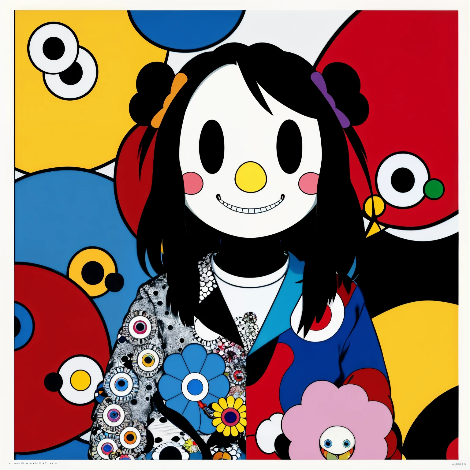an album cover by takashi murakami, sad, depression, life, love story, abstract, colorful, future, album cover, kaws
