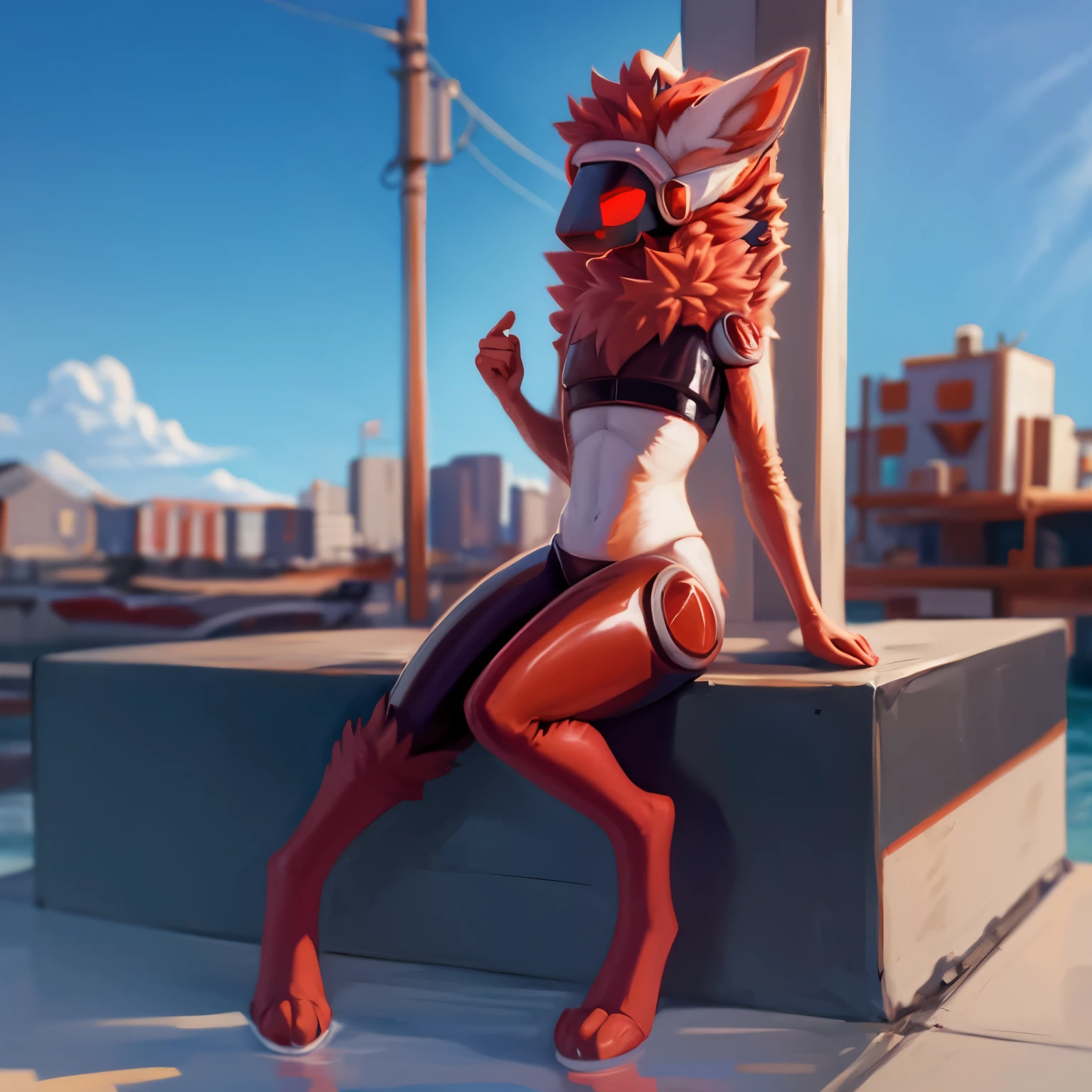 Red protogen with thigh highs