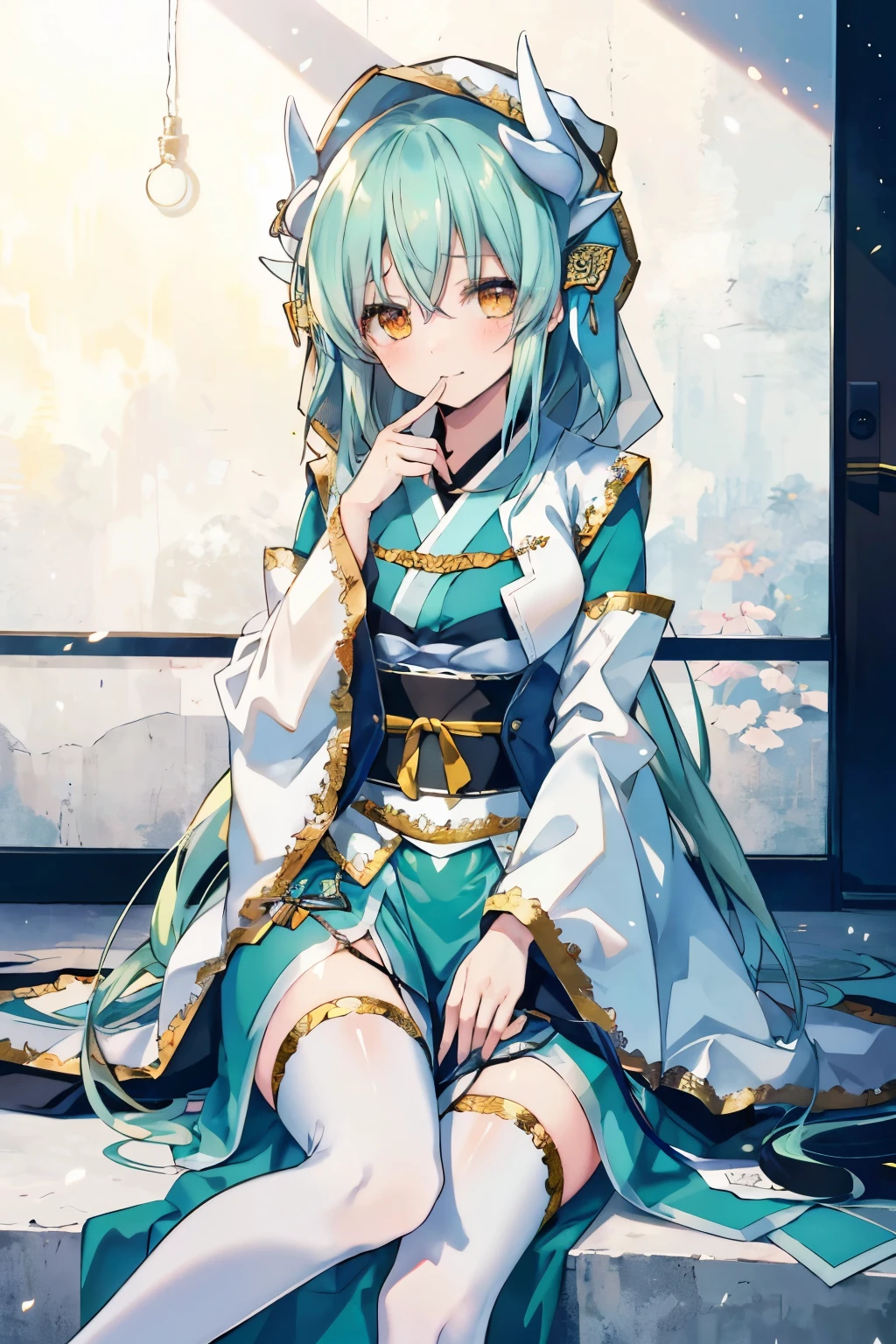 anime, HDR, ((highest quality)), ((masterpiece)), (be familiar with),Faithful dog, Kiyohime the puppy, 1 girl, alone, stop, blush, sitting, open your mouth, wag the tail,  arrogant expression, domineering smile, shy、blush、whole body from head to toe、Composition from slightly below、alone, beautiful face、double piece