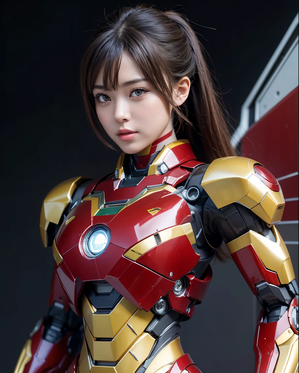 Super detailed, advanced details, high quality, 最high quality, High resolution, 1080p, hard disk, beautiful,(iron girl),beautifulサイボーグの女性,Mecha cyborg girl,battle mode,Mecha body girl,she's wearing iron man mecha,front