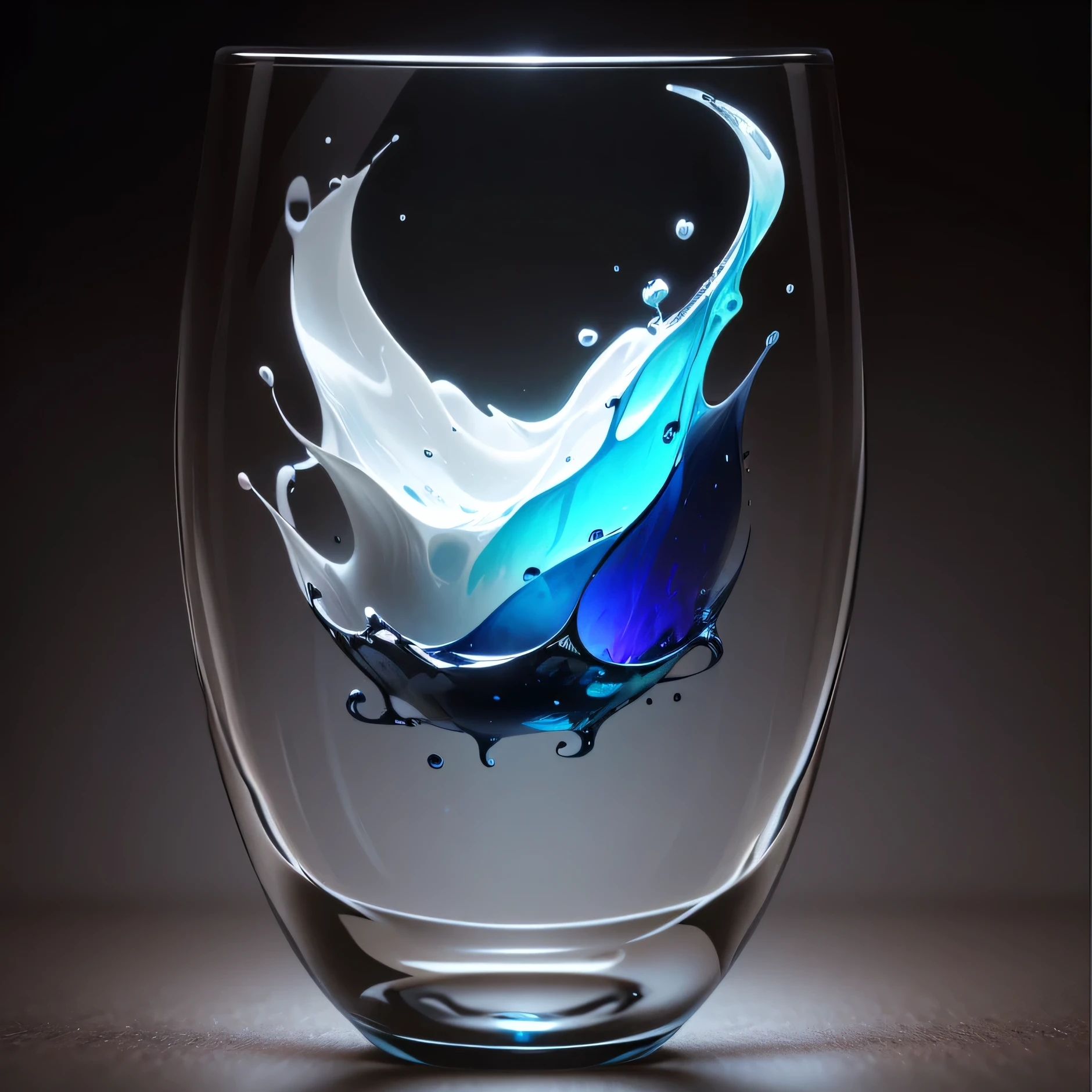 there is a glass with a liquid splash in it, photoshop water art, water art photoshop, liquid sculpture, water art manipulation, full of glass. cgsociety, liquid glass, beautiful glass work, 3 d fluid simulation render, surreal water art, amazing water art, blown glass, fractal glass, surreal glass goblets, water manipulation photoshop, melting glass