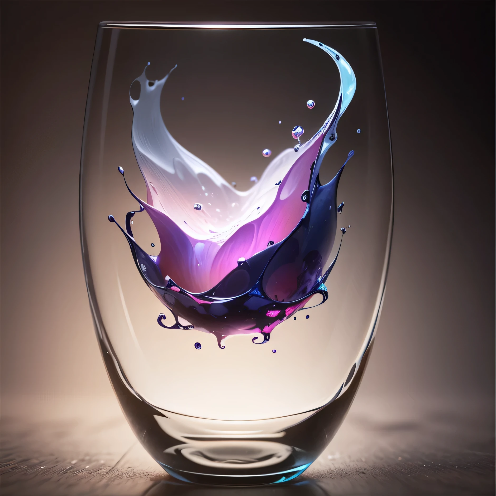 there is a glass with a liquid splash in it, photoshop water art, water art photoshop, liquid sculpture, water art manipulation, full of glass. cgsociety, liquid glass, beautiful glass work, 3 d fluid simulation render, surreal water art, amazing water art, blown glass, fractal glass, surreal glass goblets, water manipulation photoshop, melting glass