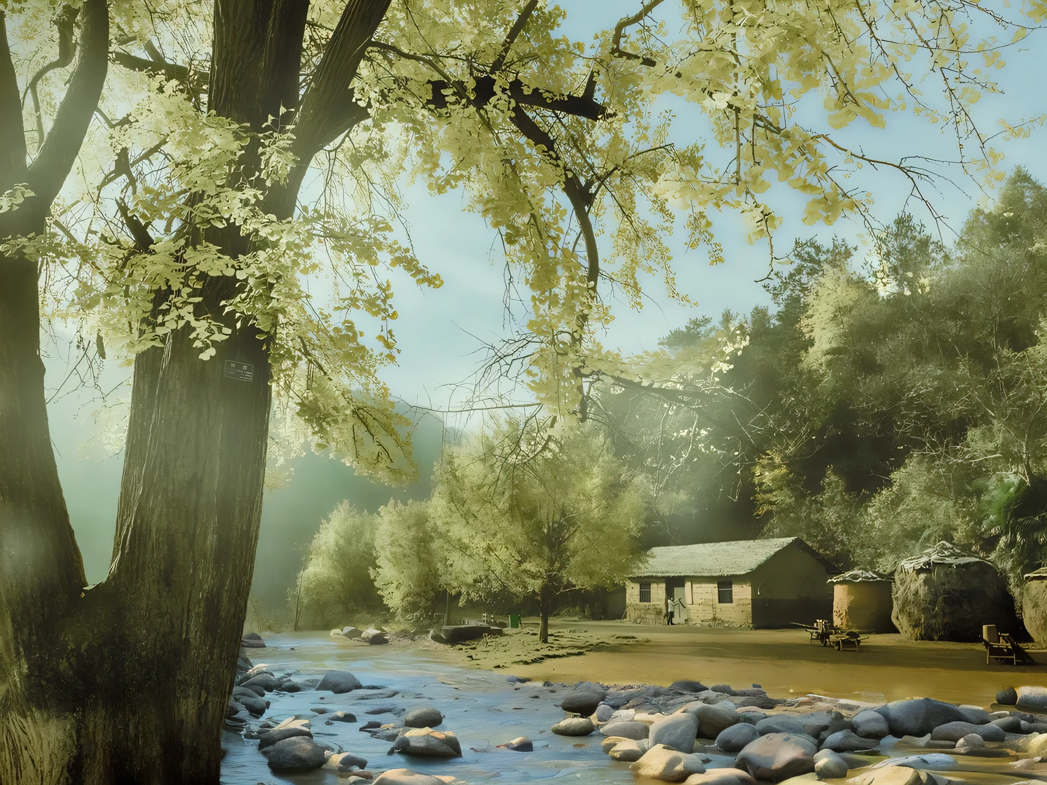 shallow river，beach，The water flow is very gentle