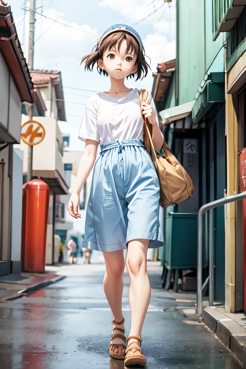 2d ghibli style image boy stnding alone in street
