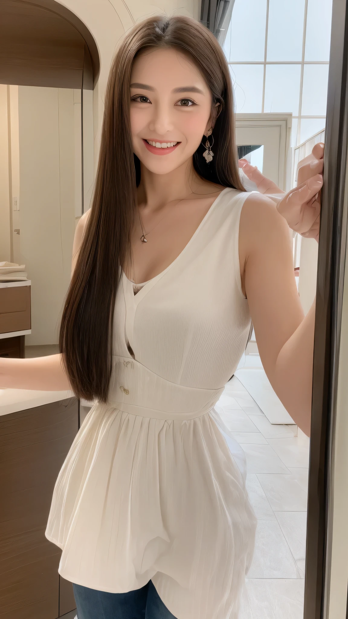 ((highest quality、8k、masterpiece:1.3))、1 girl、The beauty of slim abs:1.3、(hairstyle casual、huge tit:1.2)、super detailed face、delicate eyes、double eyelid、laughter、Home、vest、alcohol、40Year、housewife、smile、various clothes、various poses、neighborhood、The wife next door、charm、cleavYear、big ass、lightly dressed、About 40、Plump、