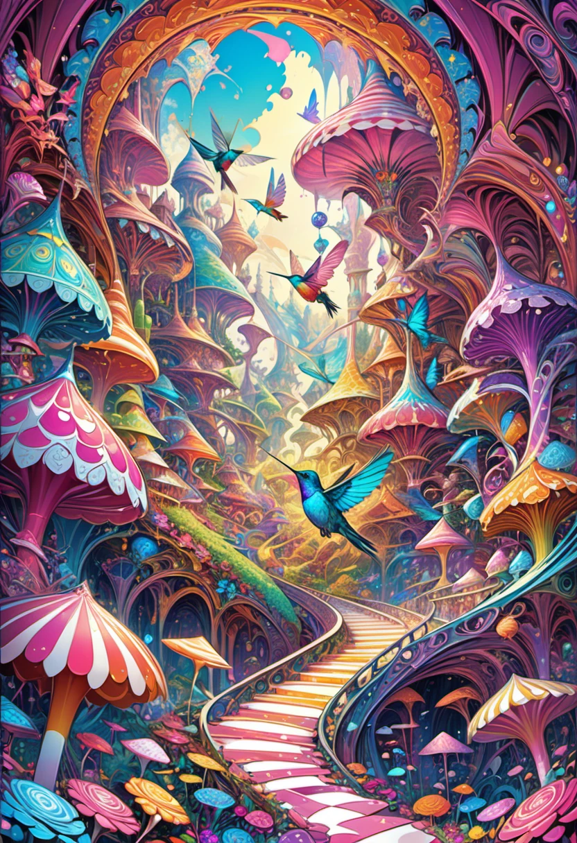 Pixel art, Hummingbird, shadow play, in candyland, dark fantasy concept art, (best quality, masterpiece, Representative work, official art, Professional, Ultra intricate detailed, 8k:1.3)