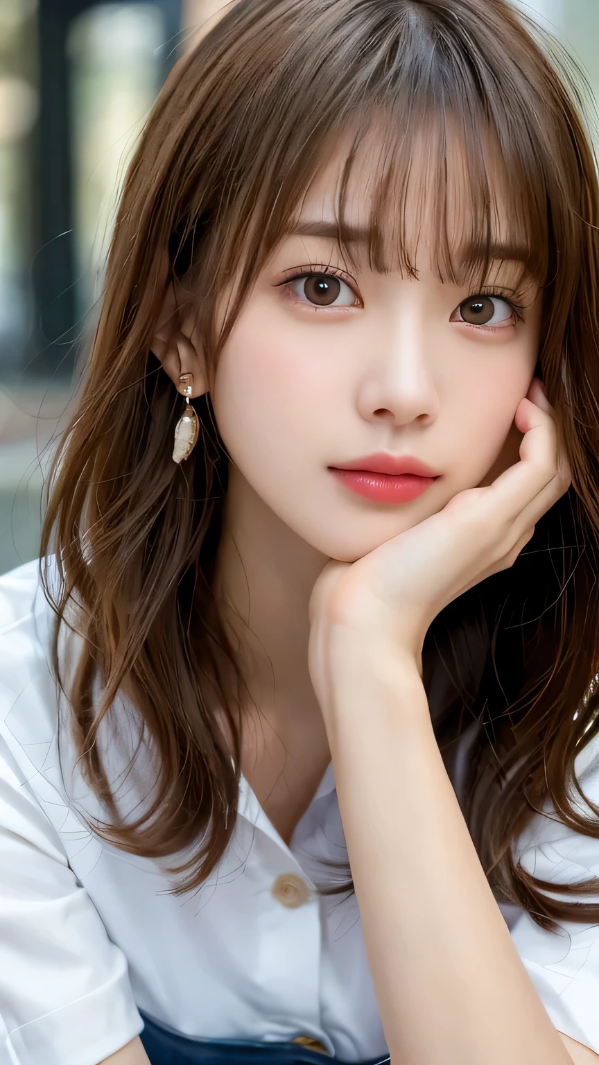 (8k, RAW photo, highest quality, masterpiece: 1.2), Super detailed, super resolution, (genuine, genuine photos: 1.37), portrait, High-definition RAW color photo, professional photos, 非常に詳細で美new, very detailed, 8k wallpaper, amazing details, huge file size, official art, very detailed CG Unity 8k wallpaper, very detailed beautiful girls, very detailed facesHighly detailed eyes, very detailed skin, very detailed fingers, very detailed鼻, very detailed詳細な口, perfect anatomy, very detailed背景, Costumes with attention to detail, one girl, (18:1.2), teen, cute girl, famous japanese idol, cute, genuineistic body, , white skin, glowing skin, because I&#39;thin, handsome body, brown hair, short curly hair, (dull bangs:1.2), smile, cute, like々new, かわいらnew顔, realistic face, delicate eyes, droopy eyes, white t-shirt, skirt, earrings, camera&#39;sight, cowboy shot, front, Standing position, contrap post, high street, public, dynamic lighting,