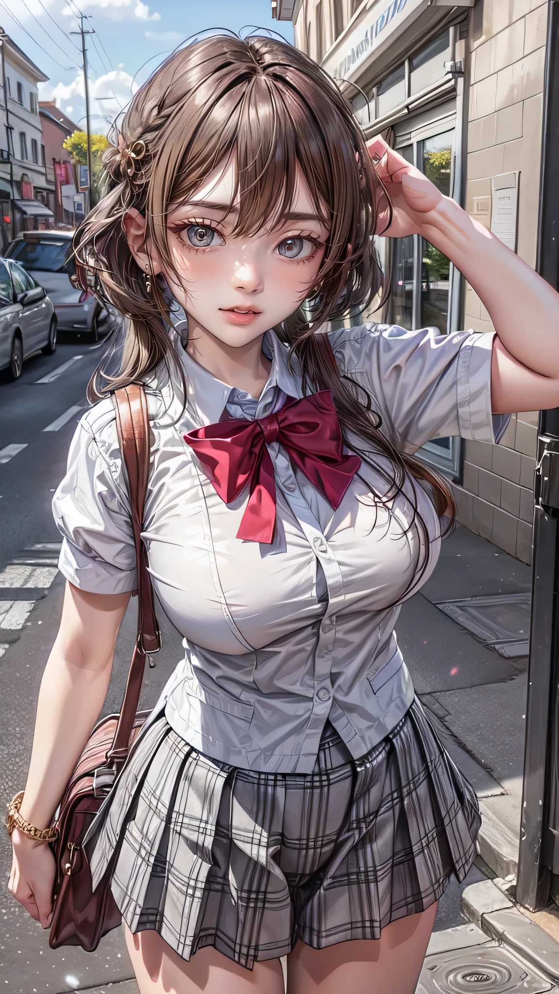 school uniform,(random place),(random porn poses:1.2),(random hairstyle),(big breasts:1.5),(movie-like scene,best image quality,(8k), surreal, 最high quality, high quality, High resolution, high qualityな質感, high detail, beautiful, be familiar with, Detailed CG, detailed texture, realistic expression, masterpiece, in front, dynamic, bold)