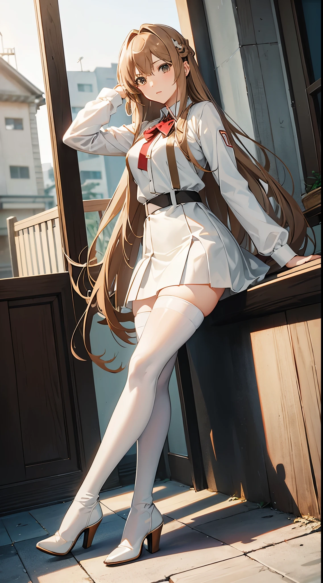 Woman body definition thick thigh cybernetic body parts, white long skirt, long skirt