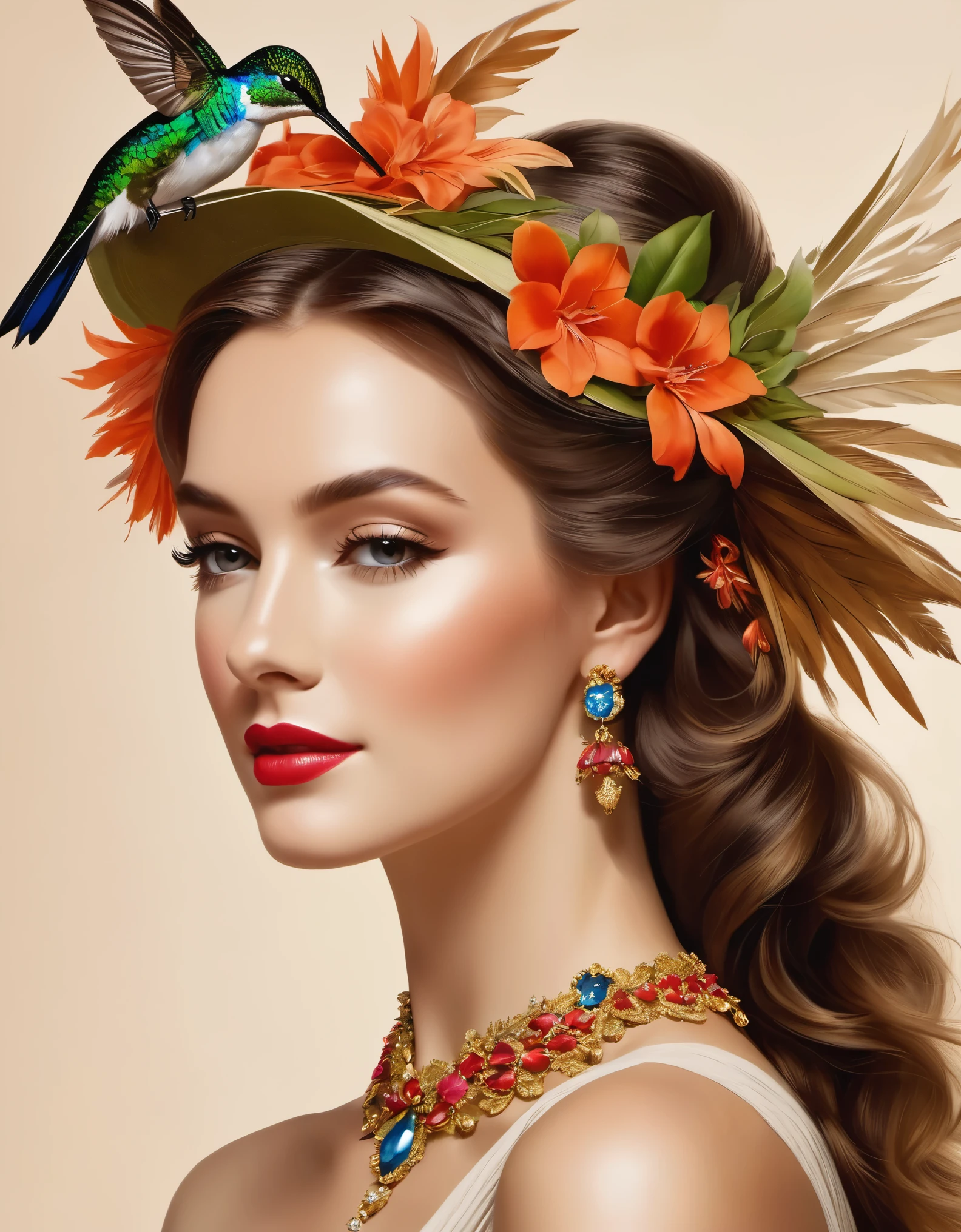 in the 19th century,European and American women often use hummingbird feathers as hat accessories,and a hummingbird on the shoulder
