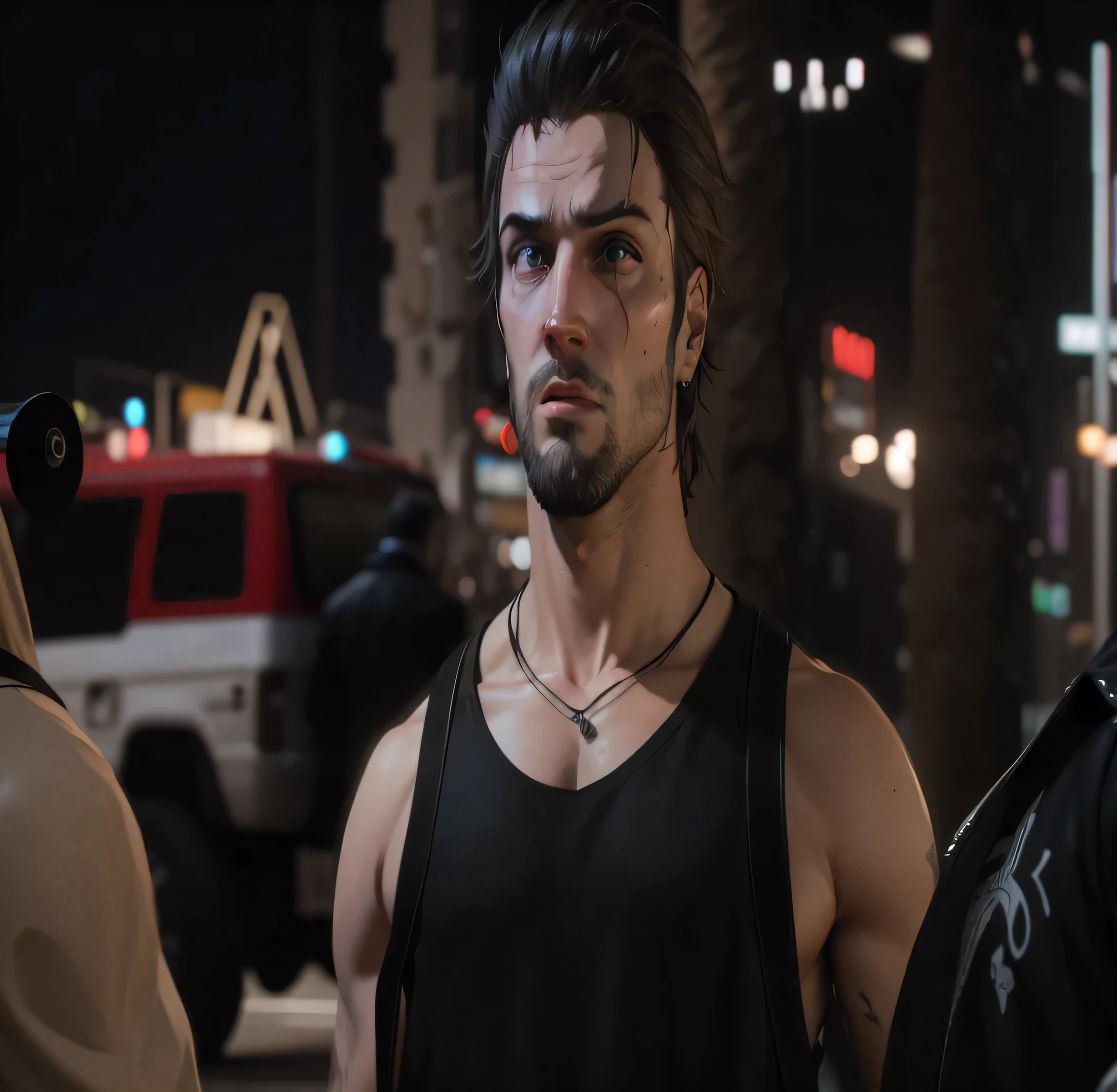 there are two men standing next to each other in a street, gta character, as a character from gtav, male character, gta v character, as the protagonist of gta 5, cinematic full character, jesse pinkman in gta v, highly detailed character, new character, realistic face moody lighting, cyberpunk street goon, as a character in tekken, 8 k character details