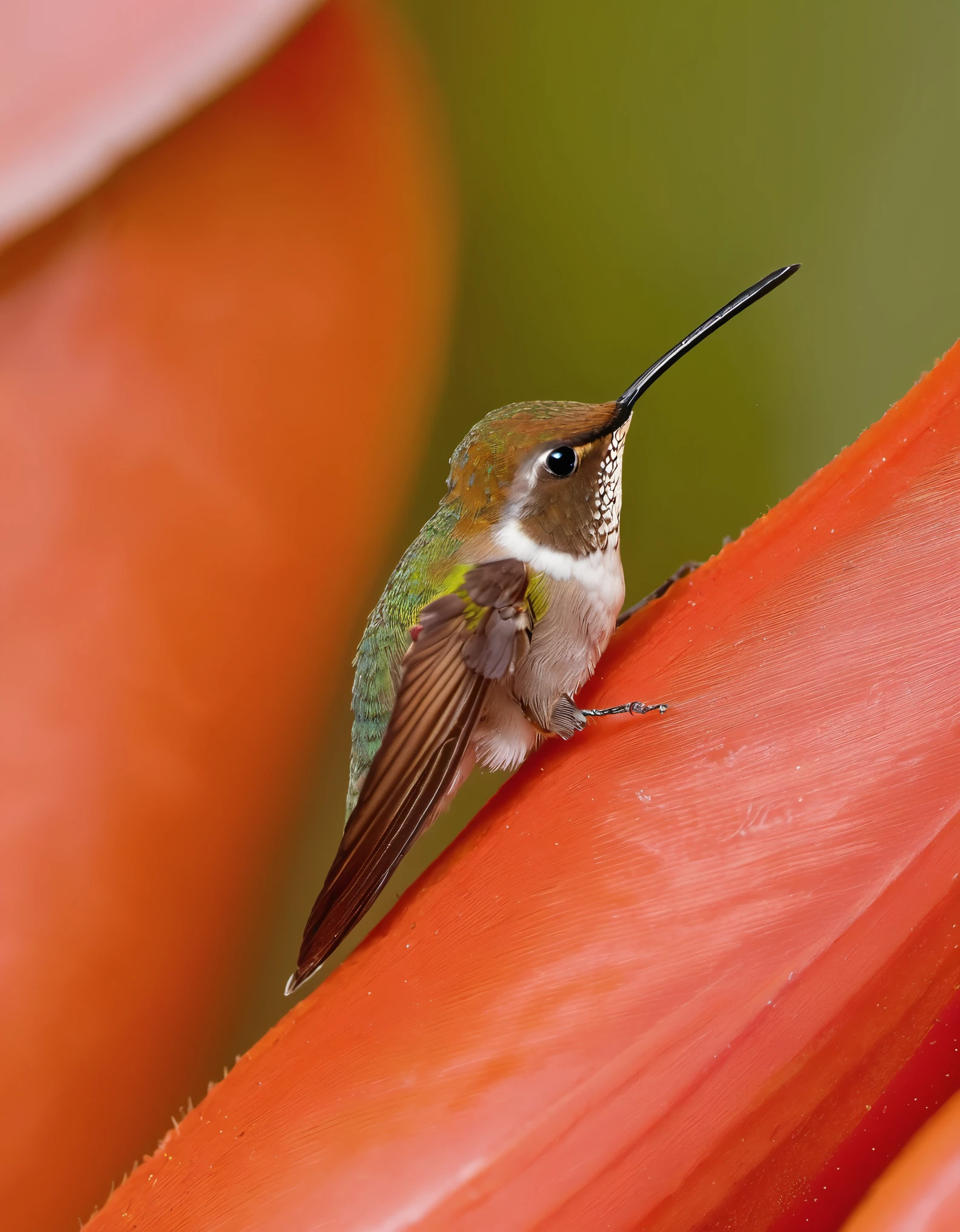 The world's smallest red recluse hummingbird(Phaethornis ruber)