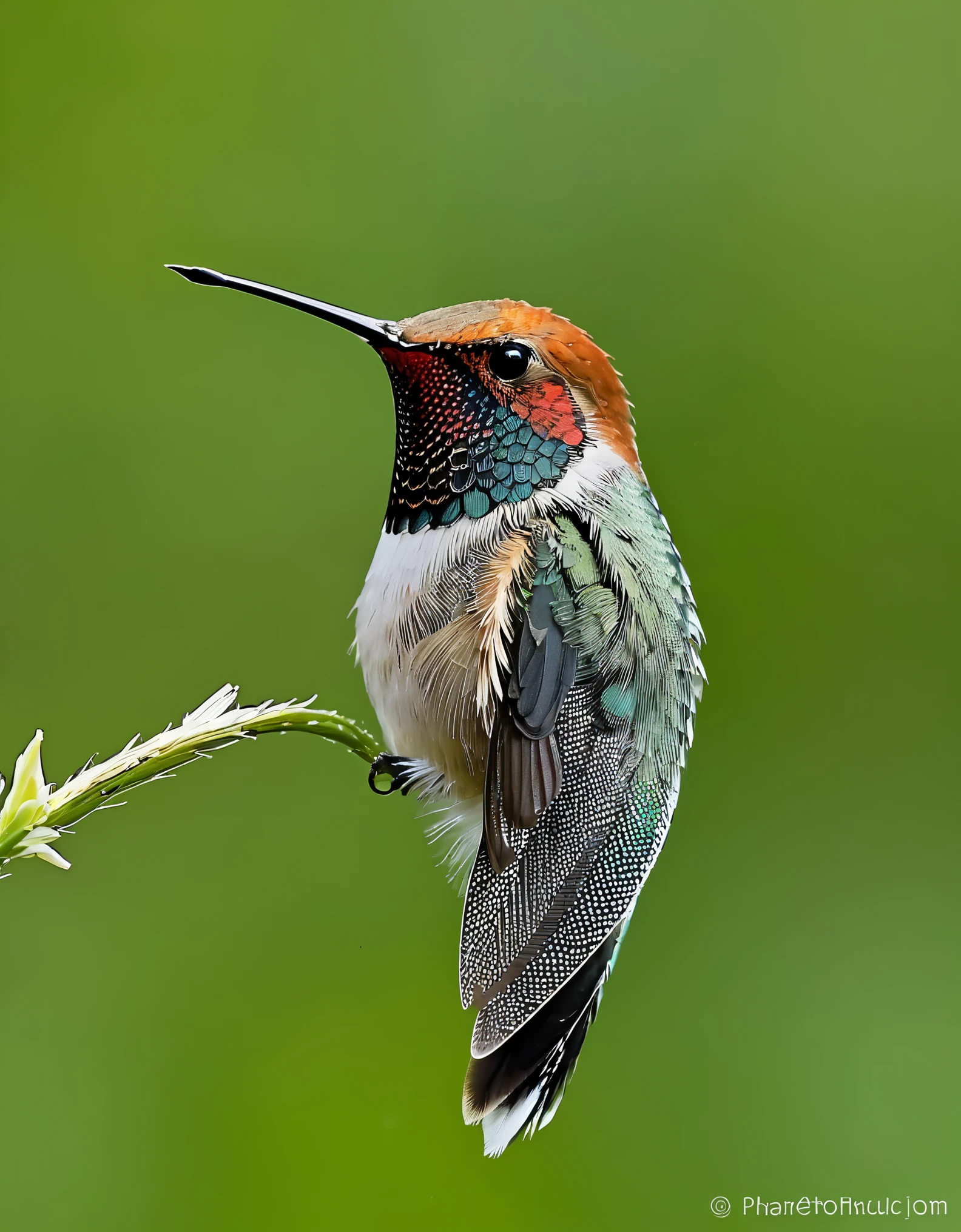The world's smallest red recluse hummingbird(Phaethornis ruber)
