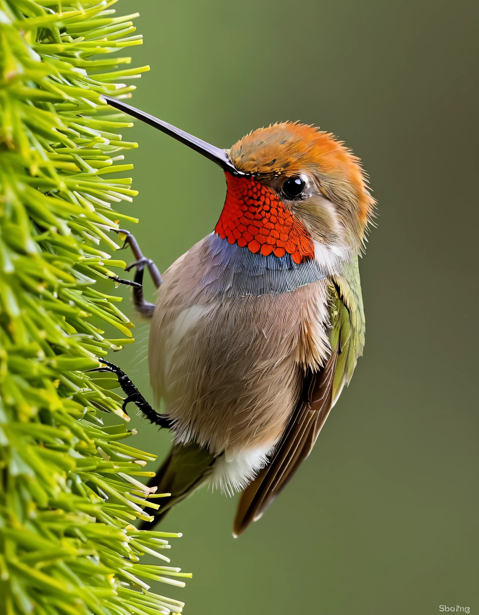 The world's smallest red recluse hummingbird(Phaethornis ruber)