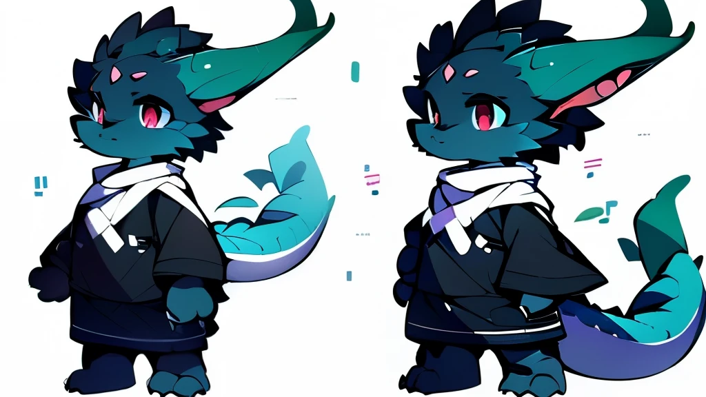 dragon, ((softboy, charming, dark skin, (big golden eyes), (hairy)((两个对称的dragon角)), (black fluff) ，paw, (((No clothes on))), no clothes，naked，stand on the ground,( pure white background), (((Delicate fur)))，poker face, 4 fingers，细而短的dragon尾巴，(((no hair)))，only one person, no light and shadow, 4k HD