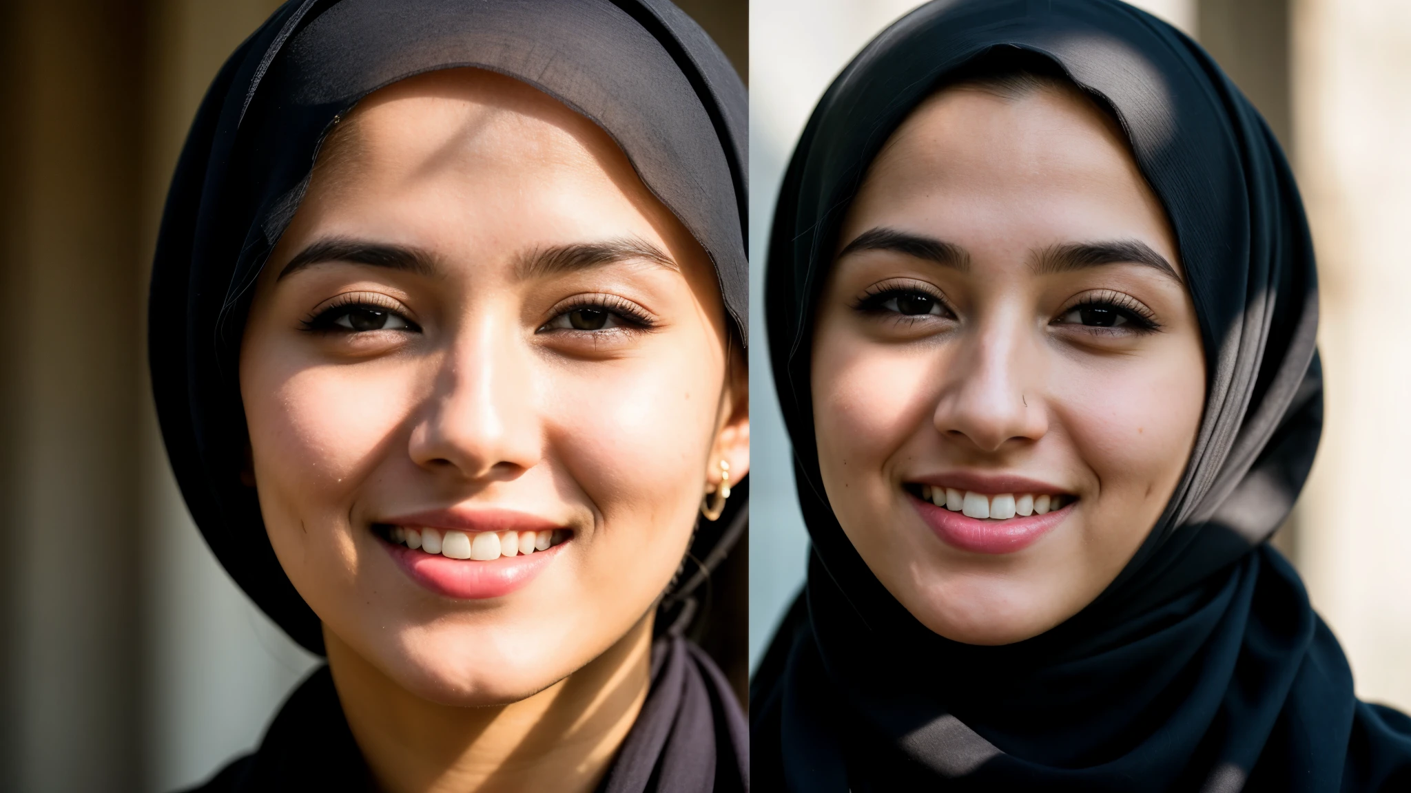 Attractive profile picture, masterpiece, ultra-precise rendering, beautiful and cool young man, trustworthy, dependable young man, savior of the world, simple design, most beautiful image, 4K, black hair, (muslin girl, white hooded, hooded girl, white dress, smiling), arabian face