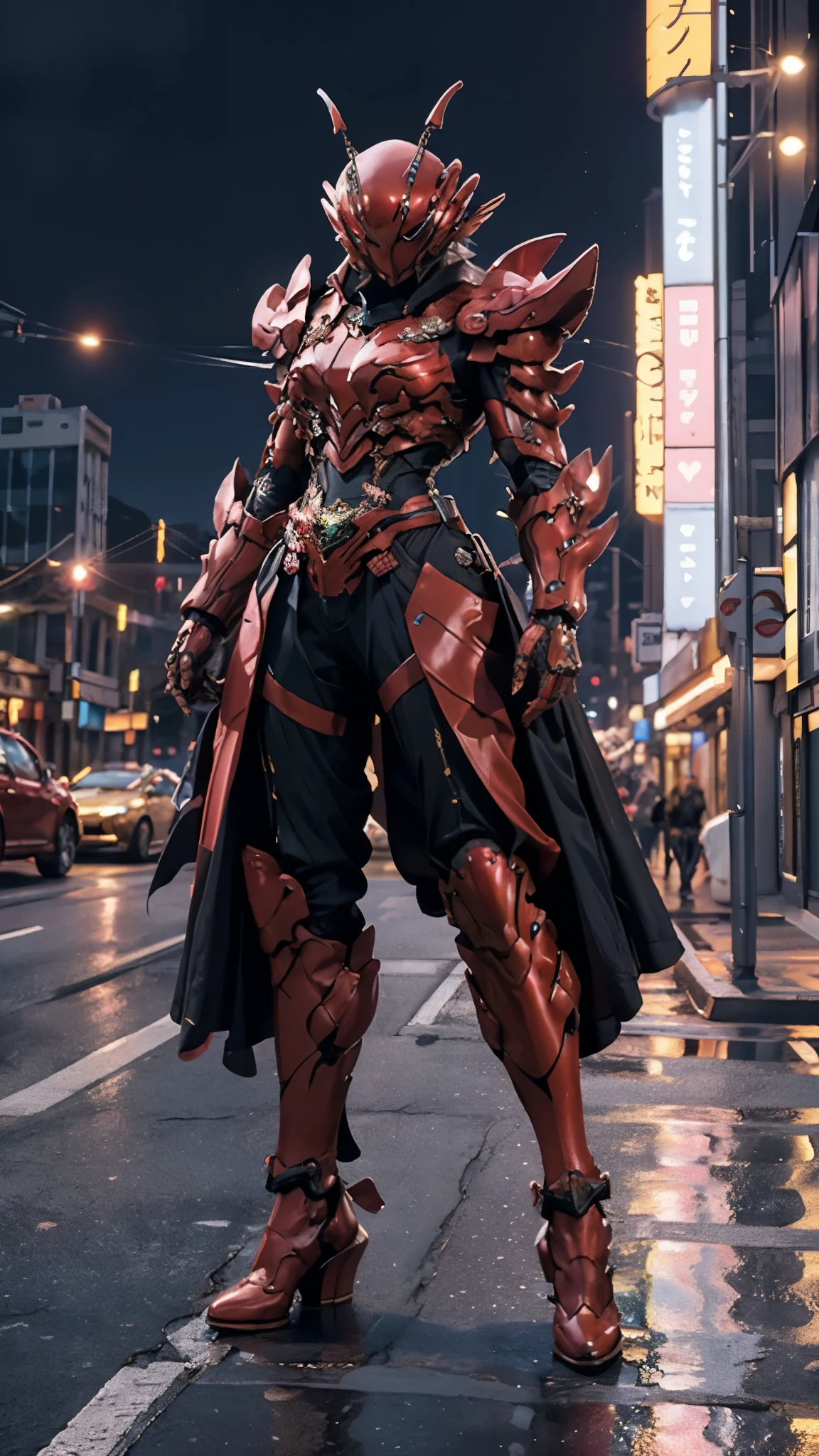 A woman adorned in fantasy-style full-body armor, a crown-concept fully enclosed helmet that unveils only her eyes, a composite layered chest plate, fully encompassing shoulder and hand guards, a lightweight waist armor, form-fitting shin guards, the overall design is heavy-duty yet flexible, ((the armor gleams with a golden glow, complemented by red and blue accents)), exhibiting a noble aura, she floats above the Futuristic city, this character embodies a finely crafted fantasy-surreal style armored hero in anime style, exquisite and mature manga art style, (Queen bee mixed with Spider concept Armor, photorealistic:1.4, real texture material:1.2), ((city night view, elegant, goddess, femminine:1.5)), metallic, high definition, best quality, highres, ultra-detailed, ultra-fine painting, extremely delicate, professional, anatomically correct, symmetrical face, extremely detailed eyes and face, high quality eyes, creativity, RAW photo, UHD, 32k, Natural light, cinematic lighting, masterpiece-anatomy-perfect, masterpiece:1.5