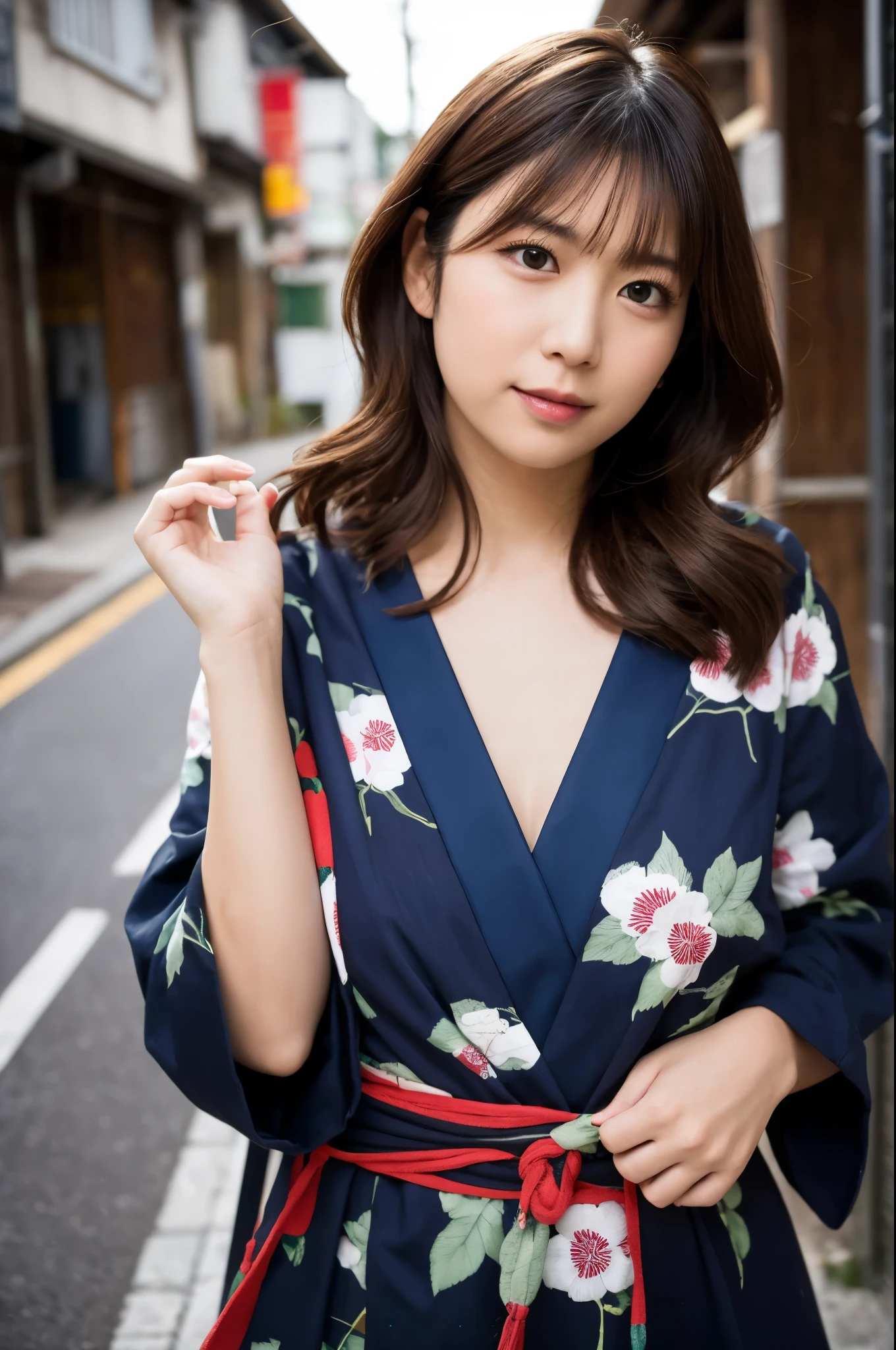 araffe asian woman 浴衣で posing for a picture, Yoshitomo Nara, in yukata, Chiho, motto hole, 美cool japanese girl顔, in kimono, likeくて可愛いグラビアアイドル, like々cool japanese girl, takada akemi, elegant yukata, beast