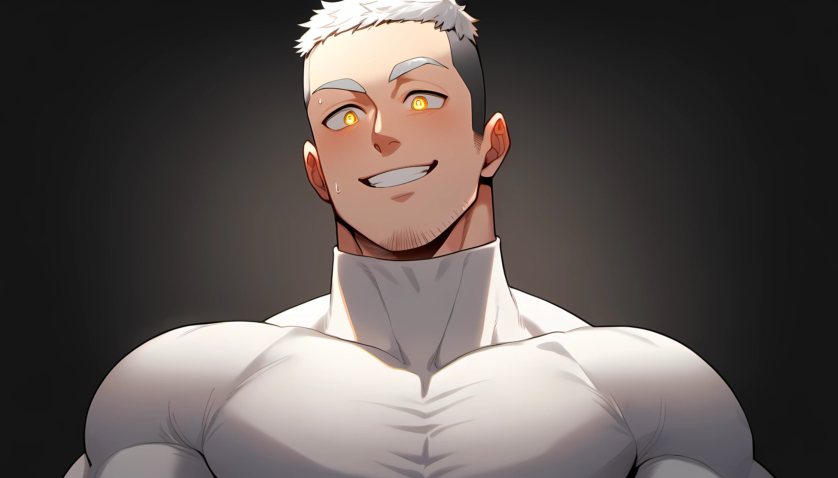 Muscular々A naked age male robot is squeezing his pectoral muscles and squirting semen from them、He walks towards me while ejaculating from his penis.、Rolling their eyes、Sticking out tongue、Ecstatic face