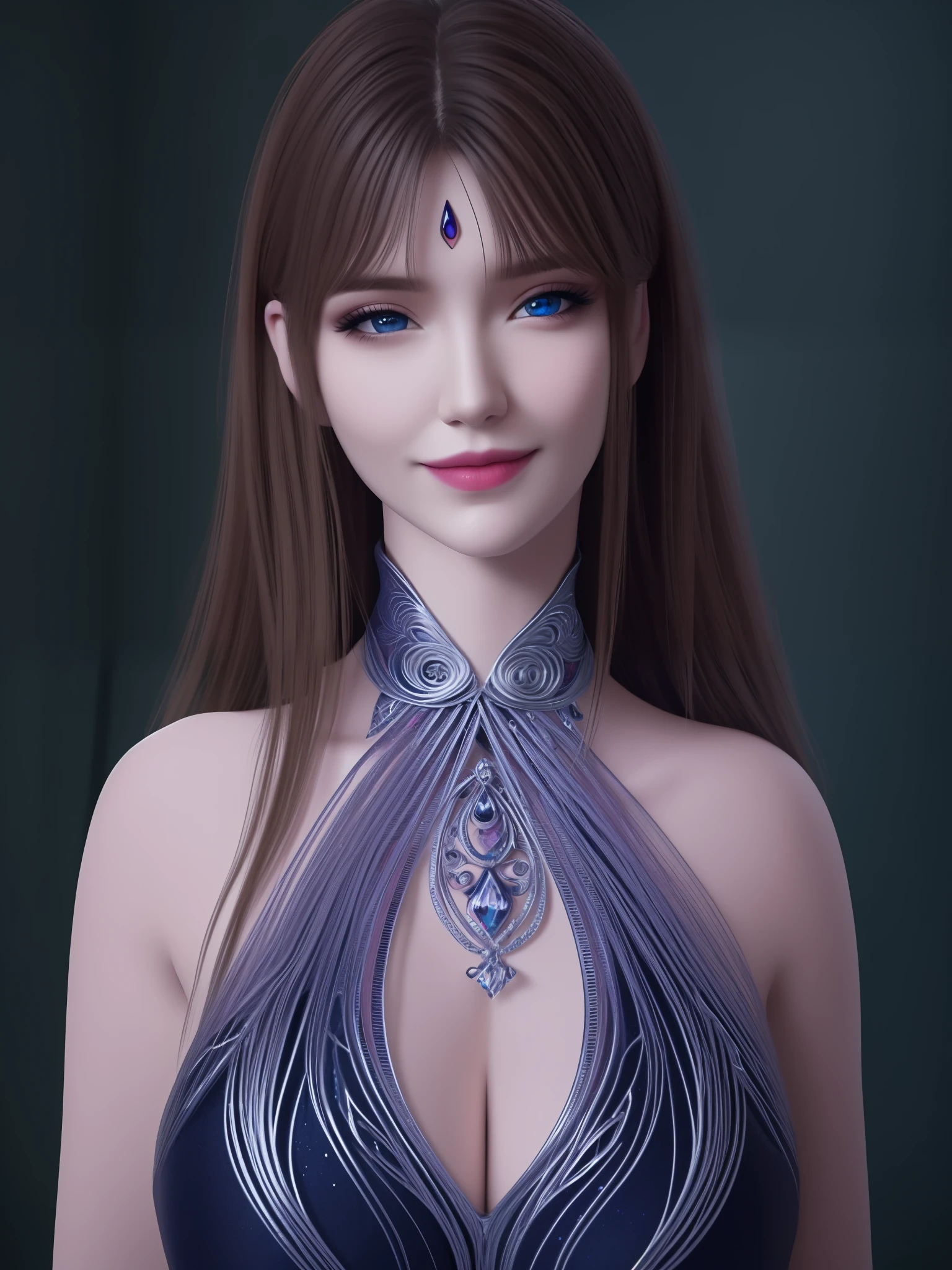 detailed lips, long wavy hair, serpents for hair, fierce expression, pale complexion, mesmerizing gaze, mythical creature, dark and mysterious background, vibrant colors, soft lighting, (hyperrealistic), (illustration), (high resolution), (8K), (extremely detailed), (best illustration), (beautiful detailed eyes), (best quality), (ultra-detailed), (masterpiece), (wallpaper), (photorealistic), (natural light), (detailed face), (high detailed realistic skin texture), (anatomically correct), (solo), (1 girl:1.51), (high detailed realistic hair), (caramel hair:1.35), (heterochromic eyes), (detailed eyes), (blue eyes:1.37), (sparkling eyes), (realistic big breasts:1.5), (slender abs), (dynamic pose), (happy expression), (upon body from head to thigh:1.33), (smile:1.32), (dimple:1.34)