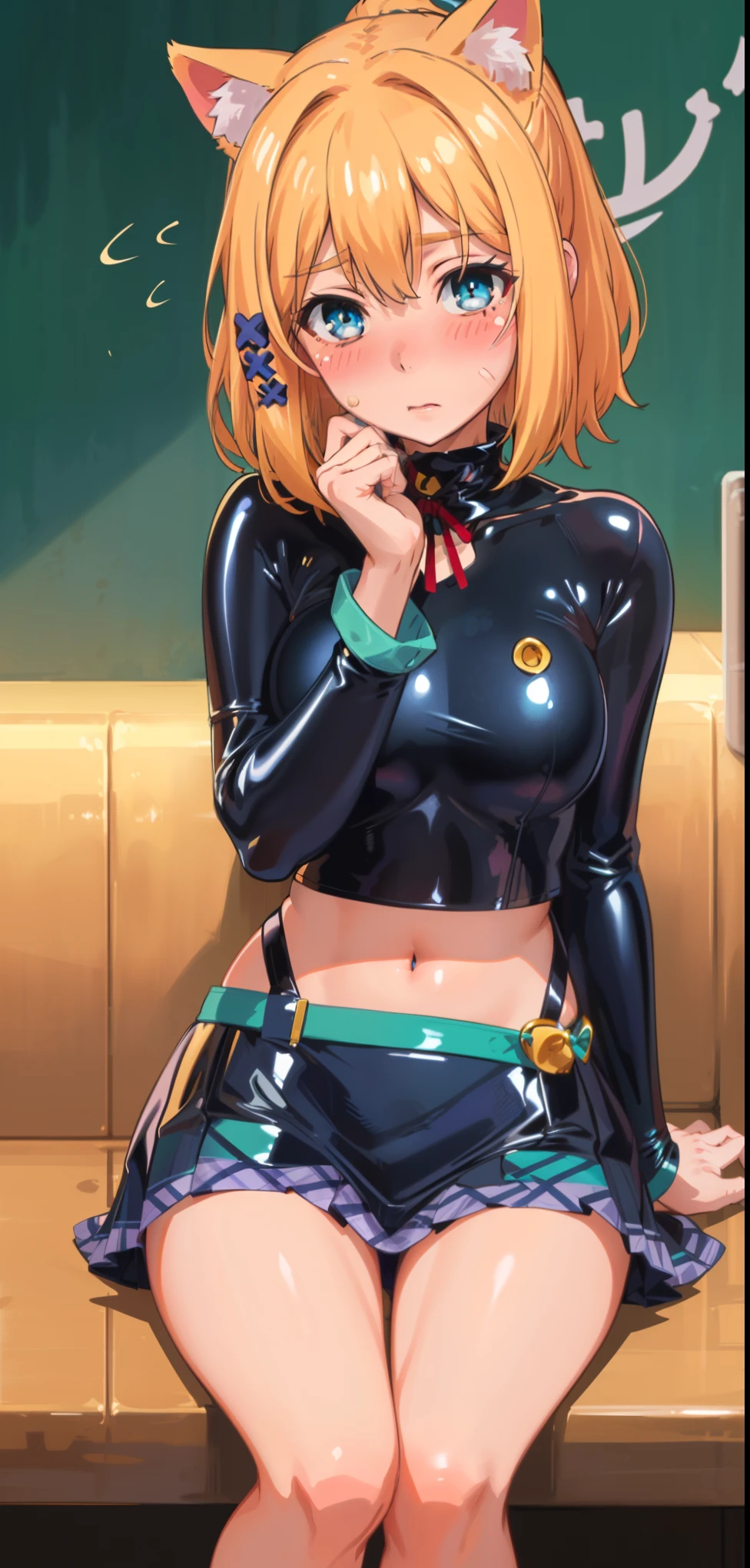 1 girl,NSFW,Eri Ayase,(lovelive),clavicle, Eyes glowing purple,absurd, brainwashing,empty eyes,face with shadow, huge breasts, fearless smile,(black latex tight bodysuit),look away , 全身shape, ((squat,spread your legs, arm behind head)),(highest quality、4k、8k、High resolution、must have:1.2)、Super detailed、(reality、reality的なです、reality的な:1.37)、ticker、hyper hd、studio lighting、ultra definition paint、sharp focus、Physically based rendering、extreme details、Professional specifications、vibrancy and color、blurry、sports portrait、landscape、horror style、anime big breasts、SF、photograph、concept artist、five fingers, perfect body, {{{masterpiece}}}, {{{highest quality}}}, {{Super detailed}}, {shape}, {{very delicate and beautiful}},Improved cost performance、all roles、Canon 5D MK4でphotograph、photograph,