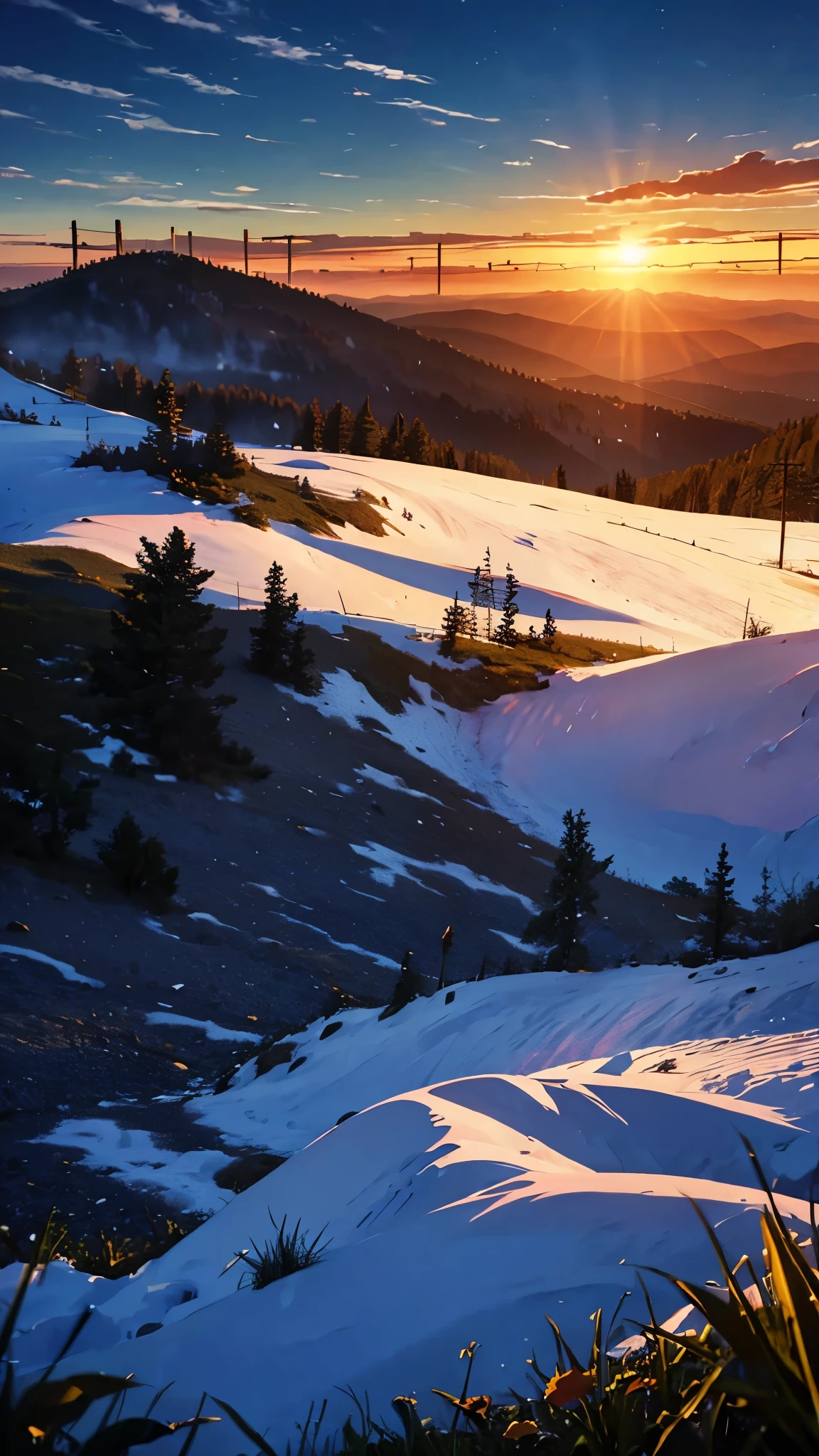 A beautiful evening scenario of the top of mountain side with sunset , 